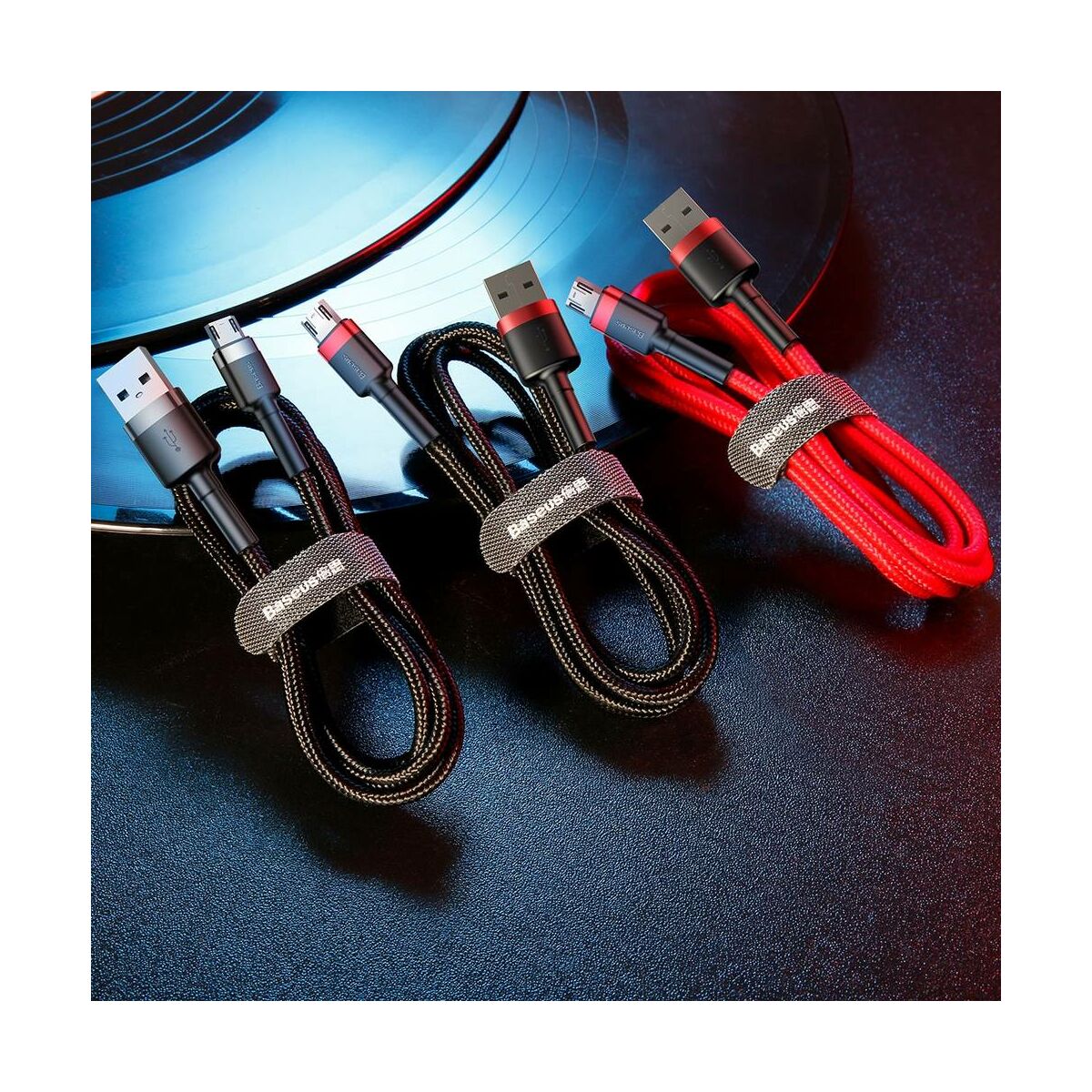 Kép 19/19 - Baseus Micro USB Cafule kábel, 2A, 3m, szürke/fekete (CAMKLF-HG1)