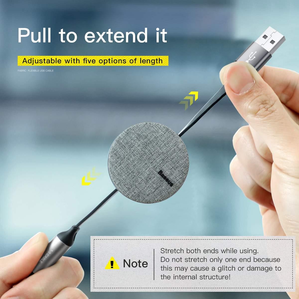 Kép 5/12 - Baseus Univerzális kábel, Fabric 3-in-1 Flexibilis Kábel USB-A bemenetről Micro+Light+Type-C 3.5A, 1.2m, szürke (CAMLT-BYG1)