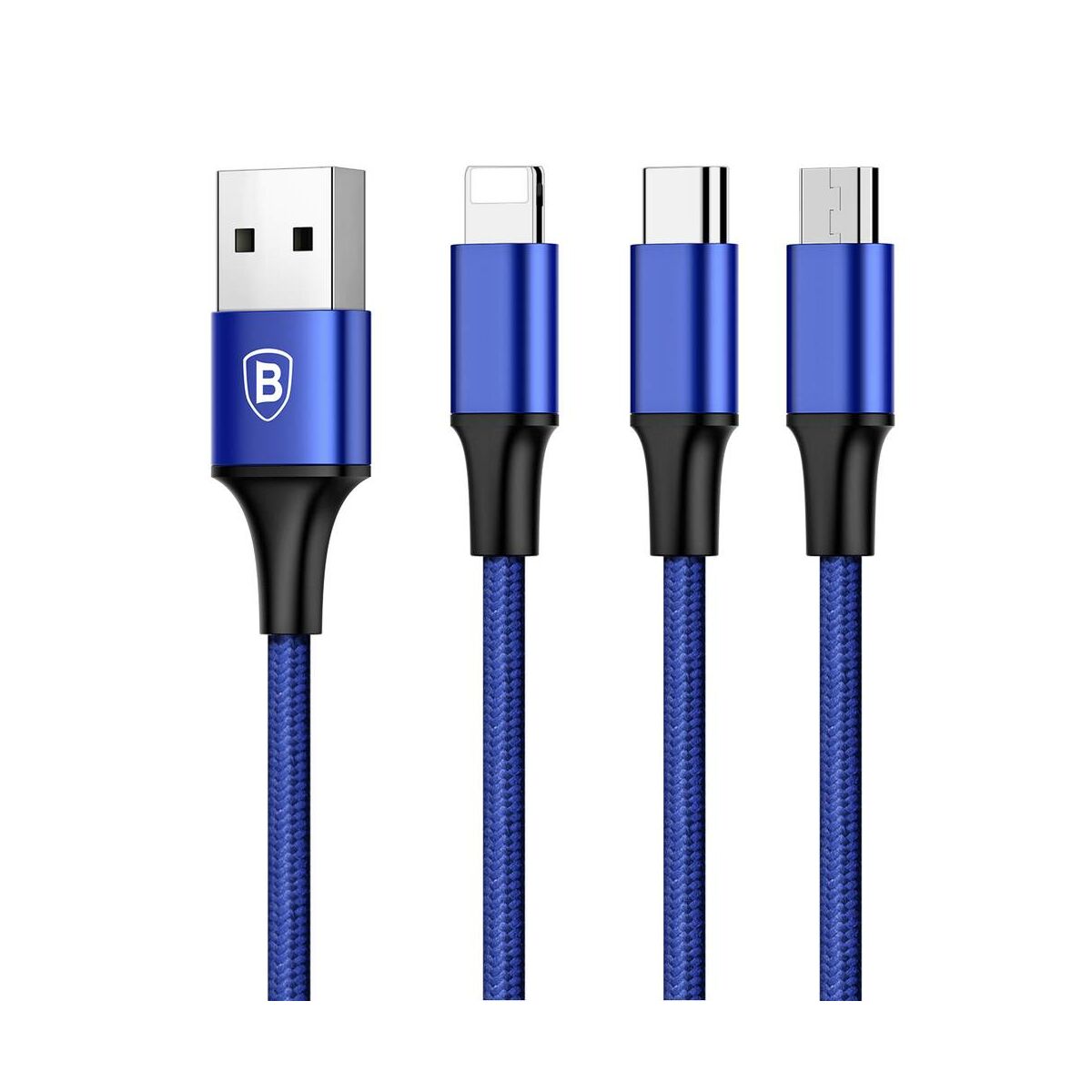 Baseus Unvierzális kábel, Rapid series, 3-in-1 multifunkciós(micro USB + Lightning + Type-C), 3A, 1.2m, sötétkék (CAMLT-SU13)