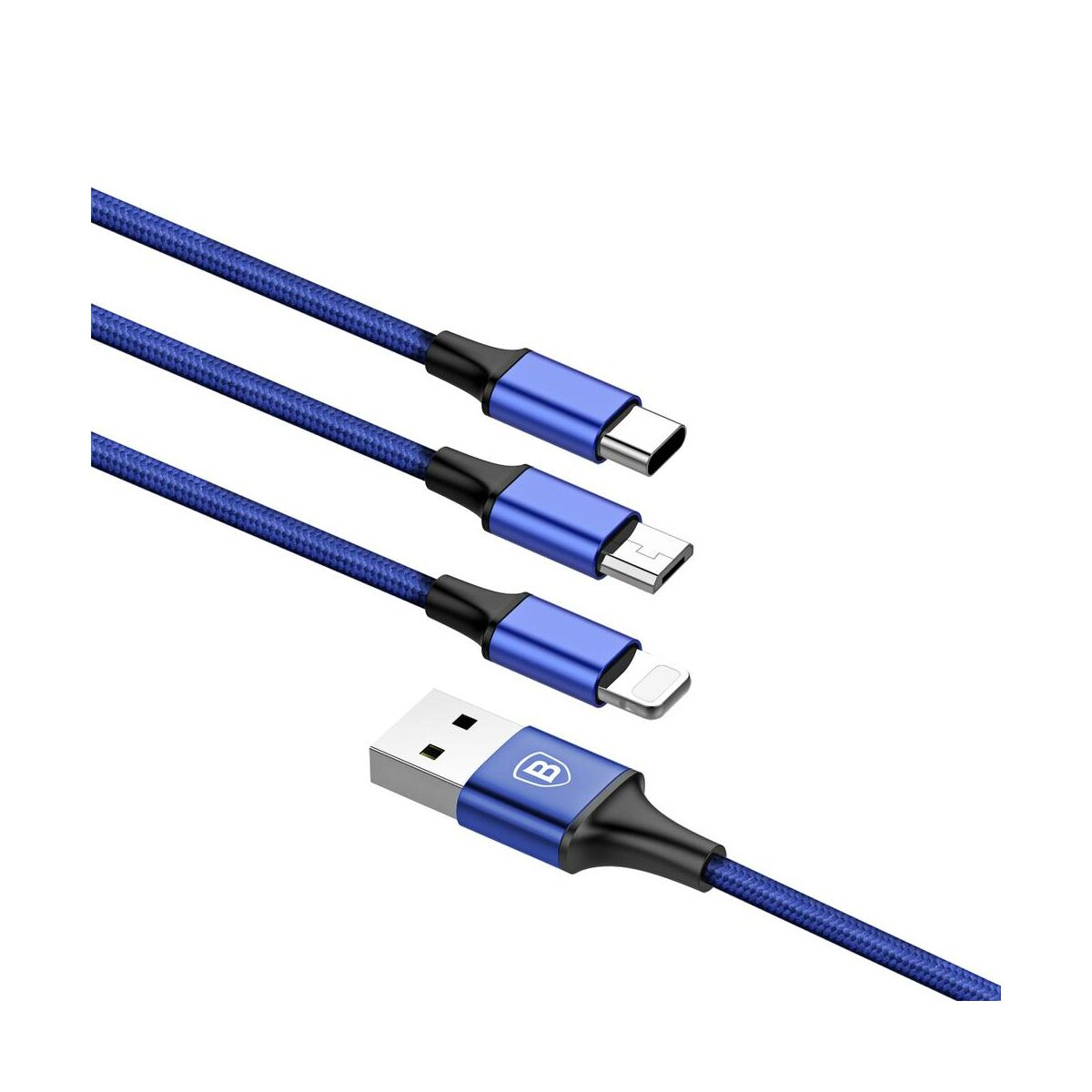 Baseus Unvierzális kábel, Rapid series, 3-in-1 multifunkciós(micro USB + Lightning + Type-C), 3A, 1.2m, sötétkék (CAMLT-SU13)