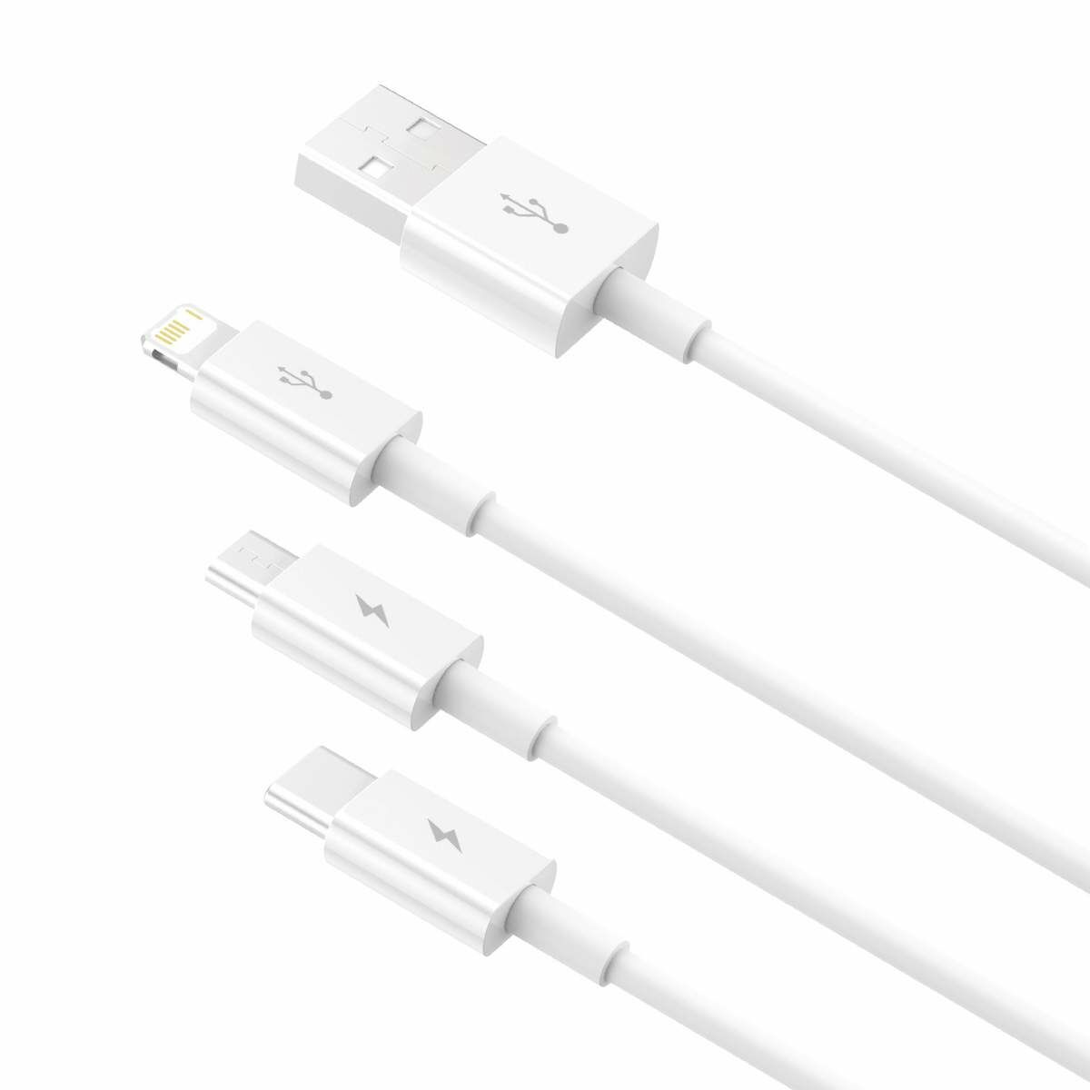 Kép 4/14 - Baseus Univerzális kábel, Superior Series 3-in-1 Gyors töltés, Adatkábel USB bemenetről M+L+C 3.5A 1.5m, fehér (CAMLTYS-02)