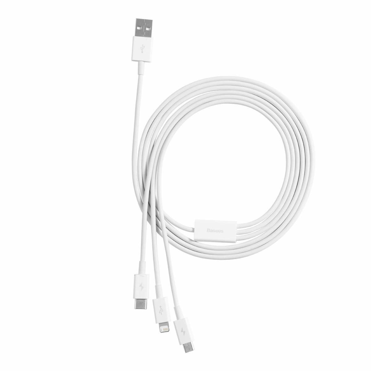 Kép 5/14 - Baseus Univerzális kábel, Superior Series 3-in-1 Gyors töltés, Adatkábel USB bemenetről M+L+C 3.5A 1.5m, fehér (CAMLTYS-02)