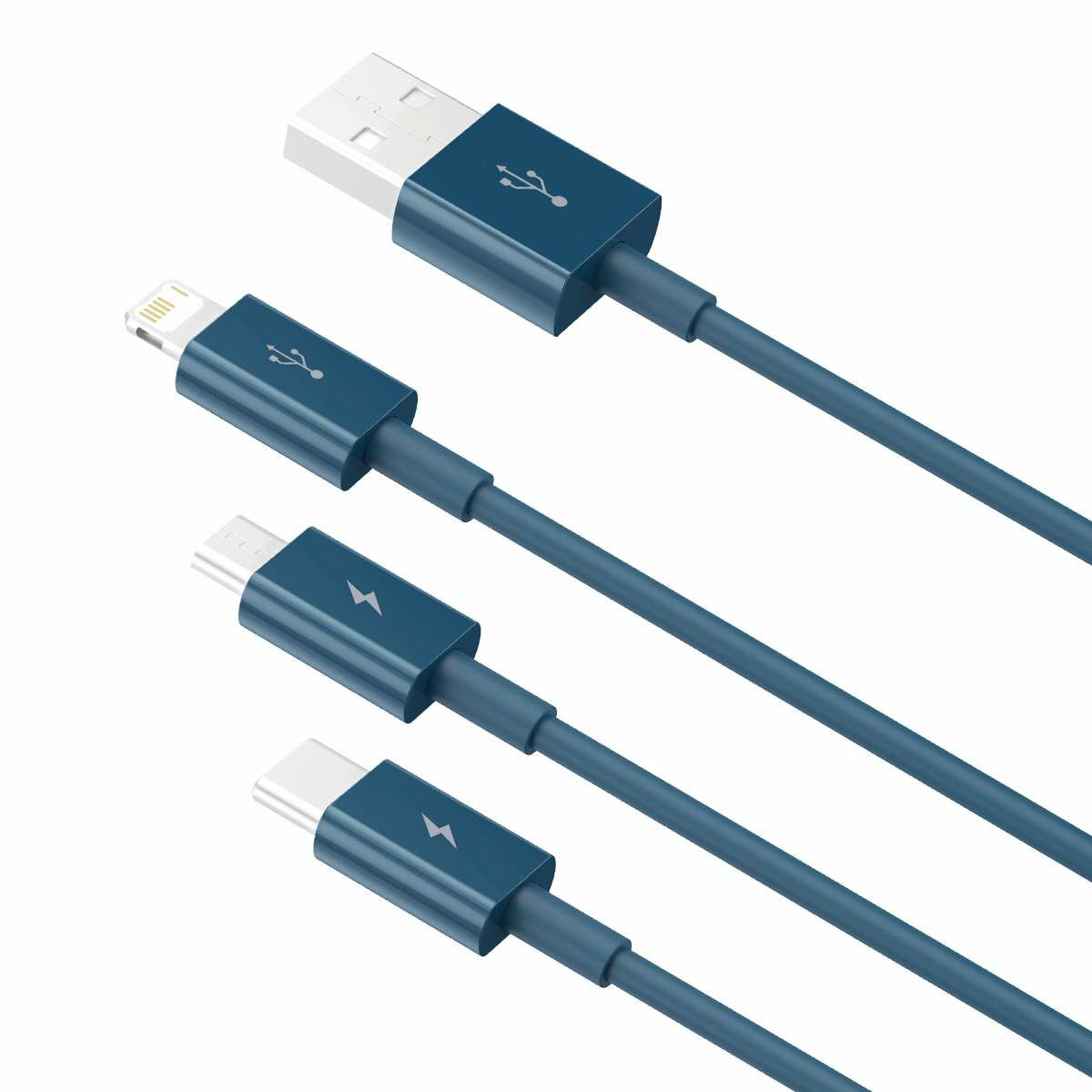 Kép 4/13 - Baseus Univerzális kábel, Superior Series 3-in-1 Gyors töltés, Adatkábel USB bemenetről M+L+C 3.5A 1.5m, kék (CAMLTYS-03)