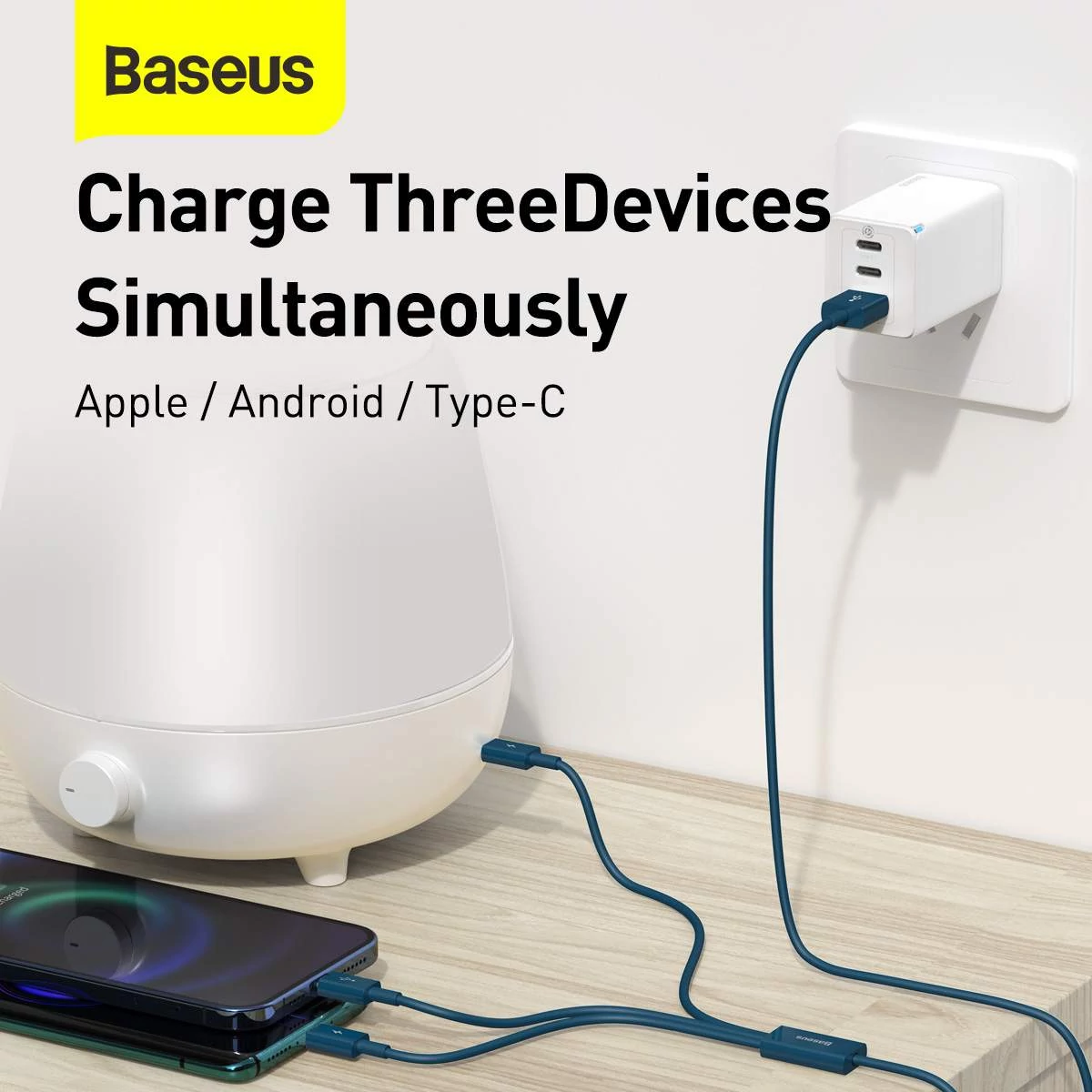 Kép 9/13 - Baseus Univerzális kábel, Superior Series 3-in-1 Gyors töltés, Adatkábel USB bemenetről M+L+C 3.5A 1