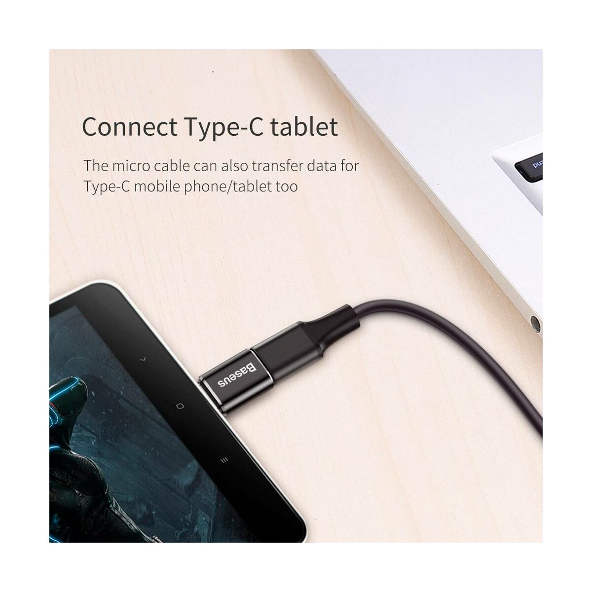 Kép 3/6 - Baseus átalakító, Micro USB[anya] - Type-C[apa], fekete (CAMOTG-01)