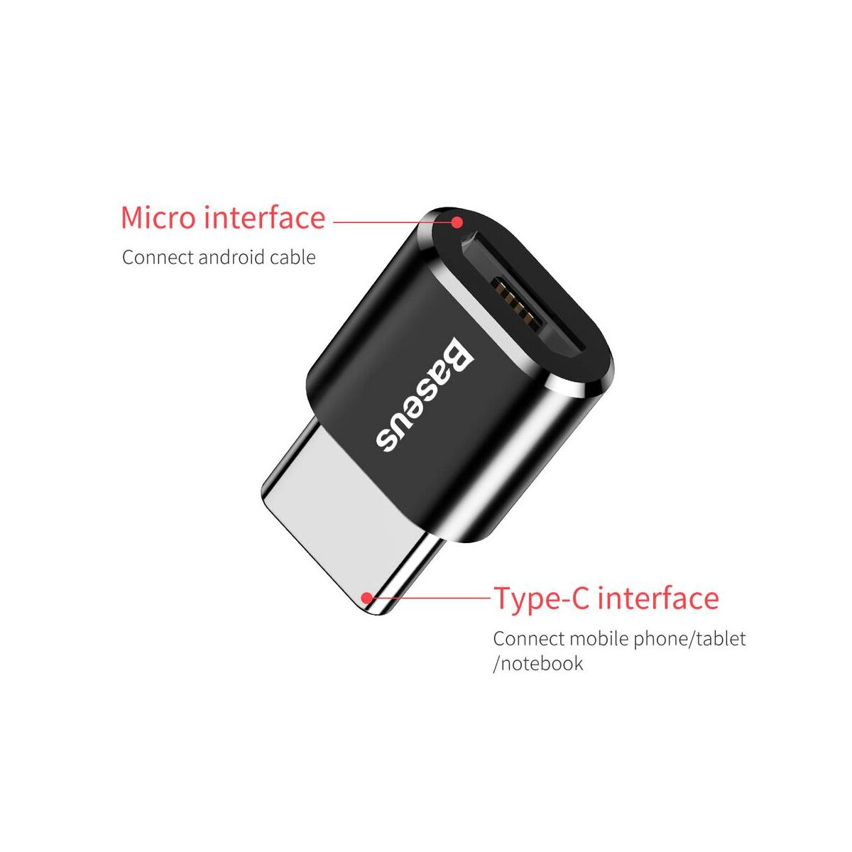 Kép 6/6 - Baseus átalakító, Micro USB[anya] - Type-C[apa], fekete (CAMOTG-01)