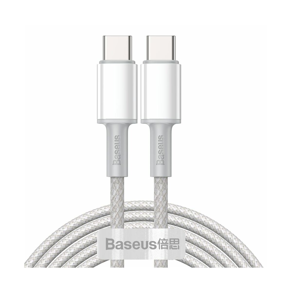 Kép 2/16 - Baseus Type-C - Type-C kábel, sűrű szövésű gyorstöltő és adatkábel 100W (20V/5A) 2m, fehér (CATGD-A02)