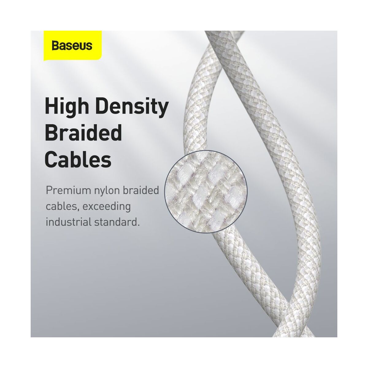 Kép 4/16 - Baseus Type-C - Type-C kábel, sűrű szövésű gyorstöltő és adatkábel 100W (20V/5A) 2m, fehér (CATGD-A02)