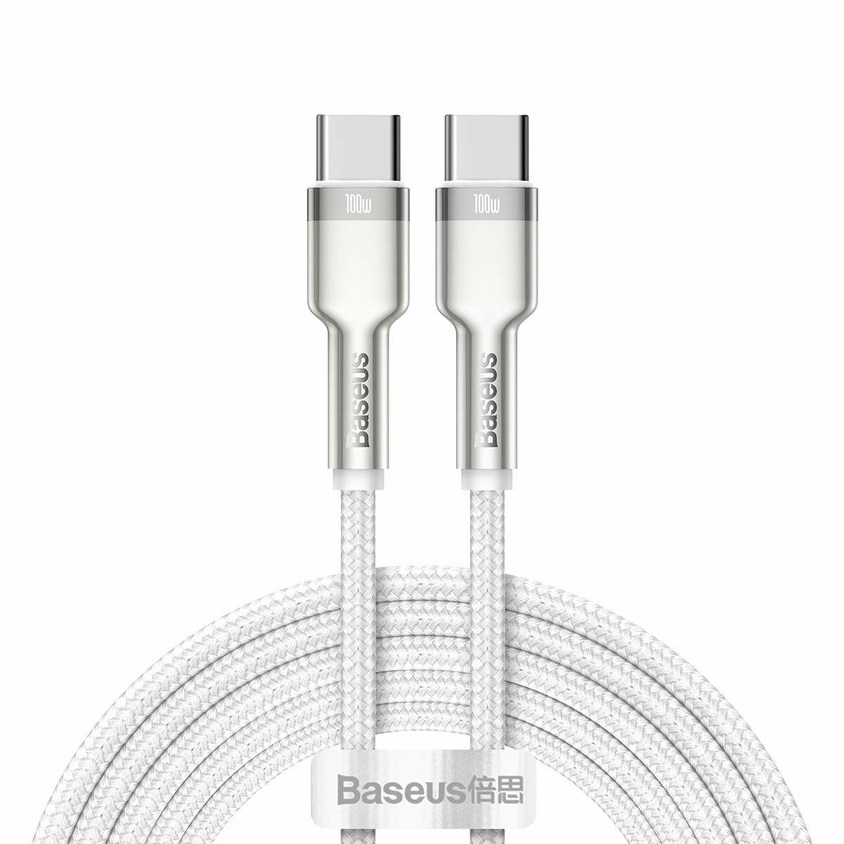 Baseus Type-C - Type-C kábel, Cafule Series Metal gyorstöltő és adatkábel 100W (20V/5A) 2m, fehér (CATJK-D02)