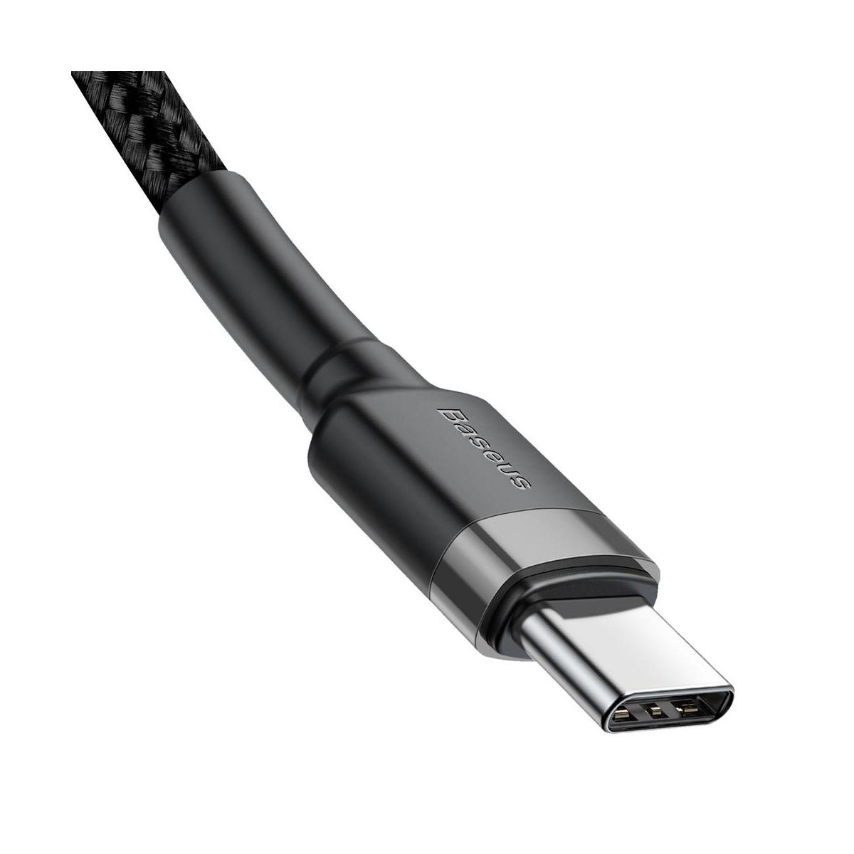 Kép 12/15 - Baseus Type-C Cafule PD2.0 60W Gyors töltő kábel, (20V 3A) 1m, szürke/fekete (CATKLF-GG1)