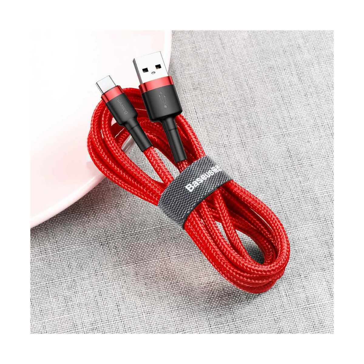 Kép 12/16 - Baseus Type-C Cafule kábel, 2A, 3m, piros/piros (CATKLF-U09)