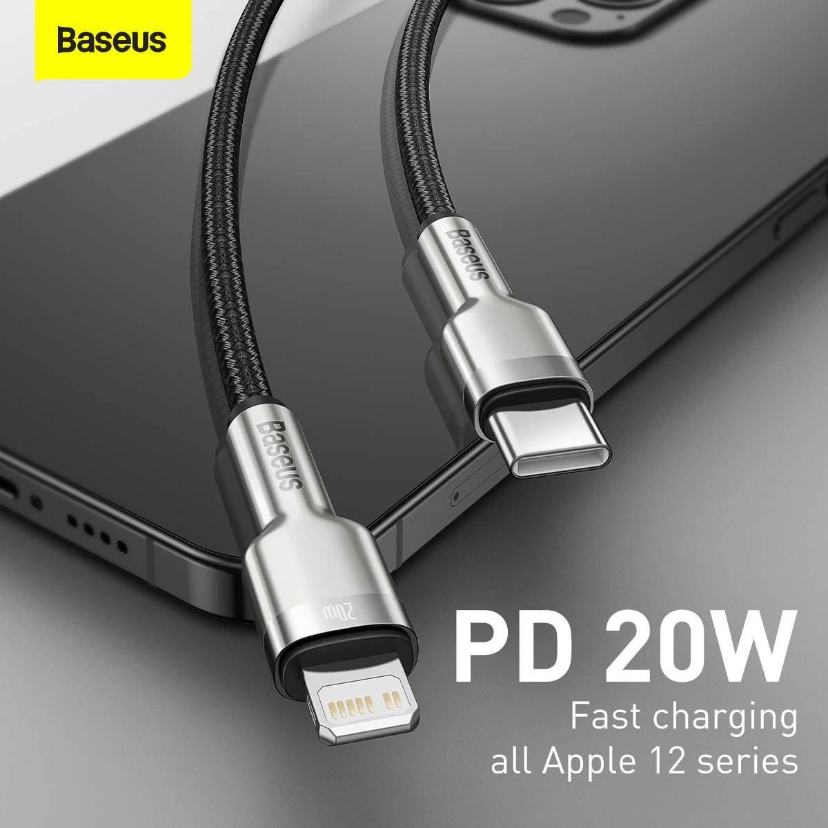 Kép 9/11 - Baseus Type-C - Lightning kábel, Cafule Series Metal gyorstöltő és adatkábel, PD 20W, 1m, fekete (CATLJK-A01)