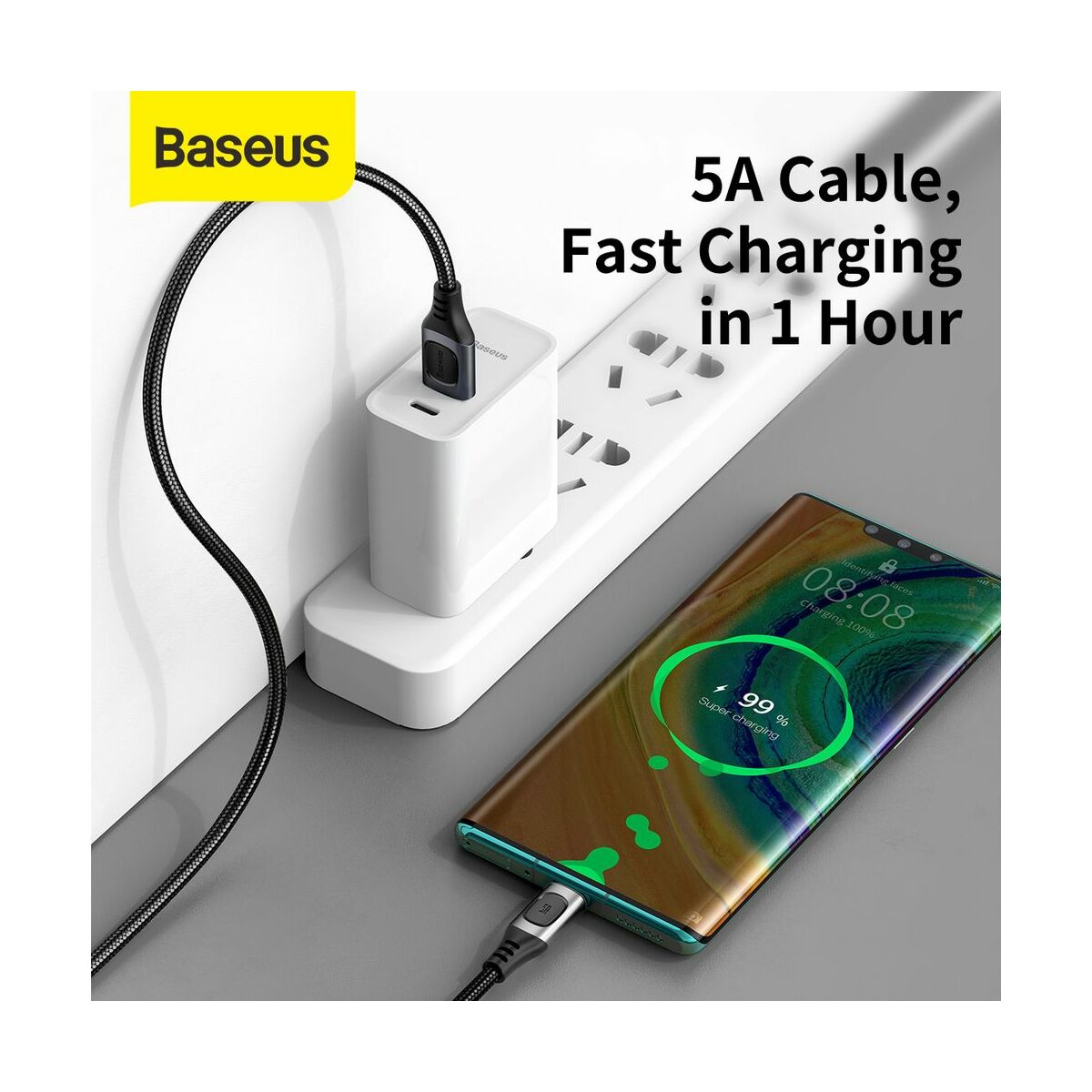 Baseus Type-C kábel, Flash Multiple, többféle gyorstöltő protokoll illesztő funkcióval, 5A, 1m, szürke (CATSS-A0G)
