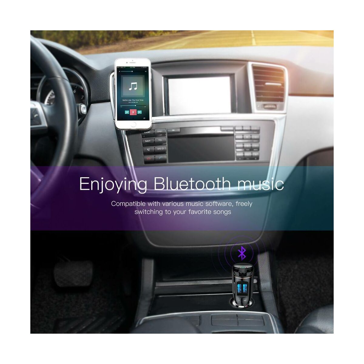 Kép 5/10 - Baseus autós töltő, Bluetooth Fm Transzmitter, Locomotive, 3.4A, fekete (CCALL-RH01)