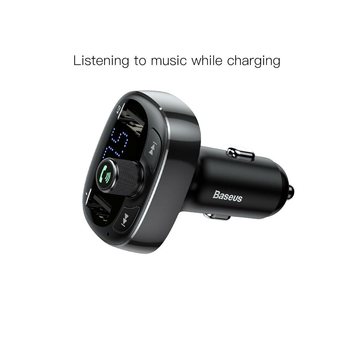 Baseus autós töltő, Bluetooth Fm Transzmitter T-Typed MP3 USB TF microSD 3.4A, fekete (CCALL-TM01)