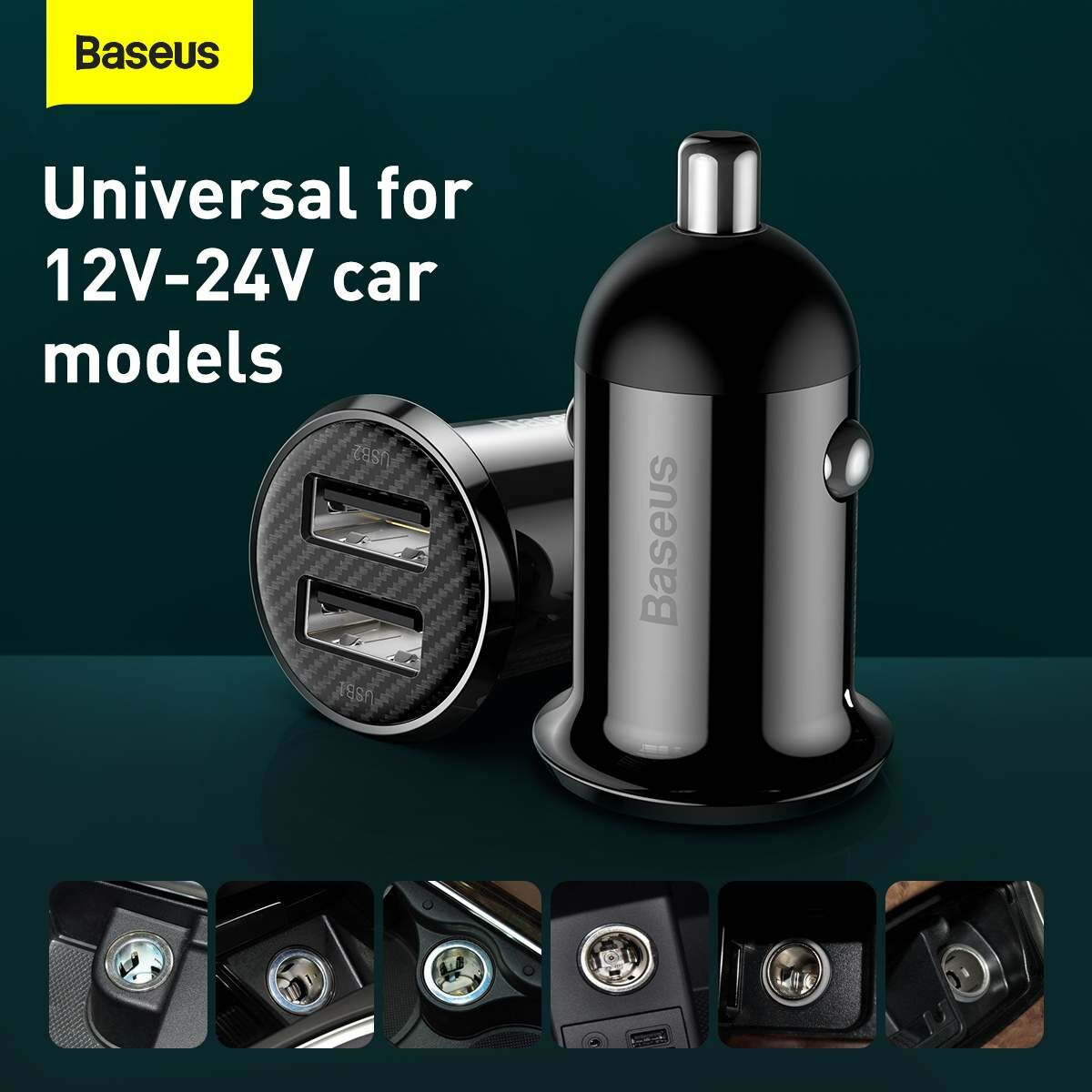 Kép 10/13 - Baseus autós töltő, Grain Pro Dupla USB, 4.8A, fekete (CCALLP-01)