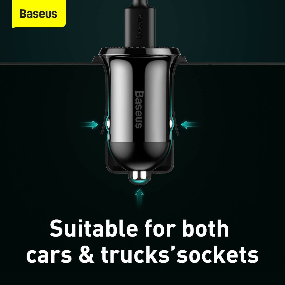 Kép 11/13 - Baseus autós töltő, Grain Pro Dupla USB, 4.8A, fekete (CCALLP-01)