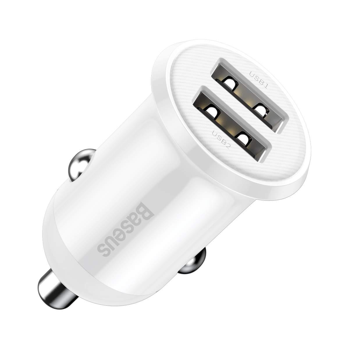 Kép 4/13 - Baseus autós töltő, Grain Pro Dupla USB, 4.8A, fehér (CCALLP-02)