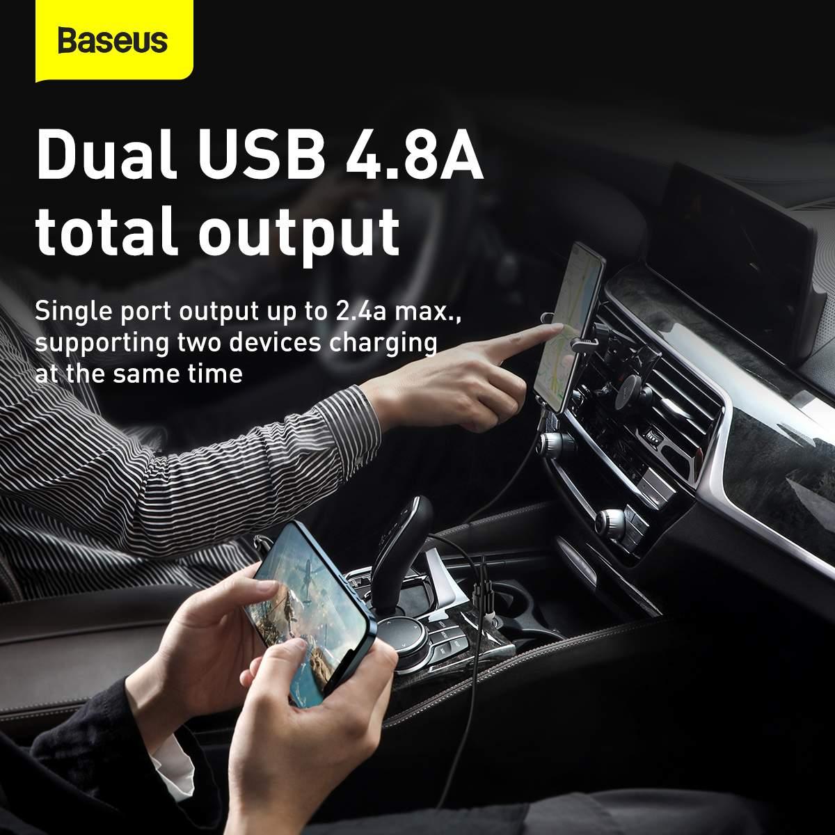 Kép 7/13 - Baseus autós töltő, Grain Pro Dupla USB, 4.8A, fehér (CCALLP-02)
