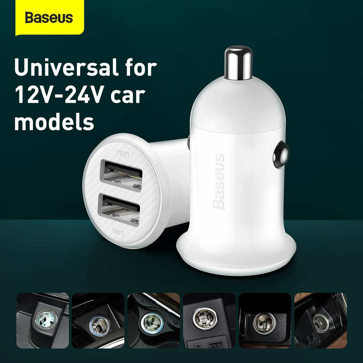 Kép 10/13 - Baseus autós töltő, Grain Pro Dupla USB, 4.8A, fehér (CCALLP-02)