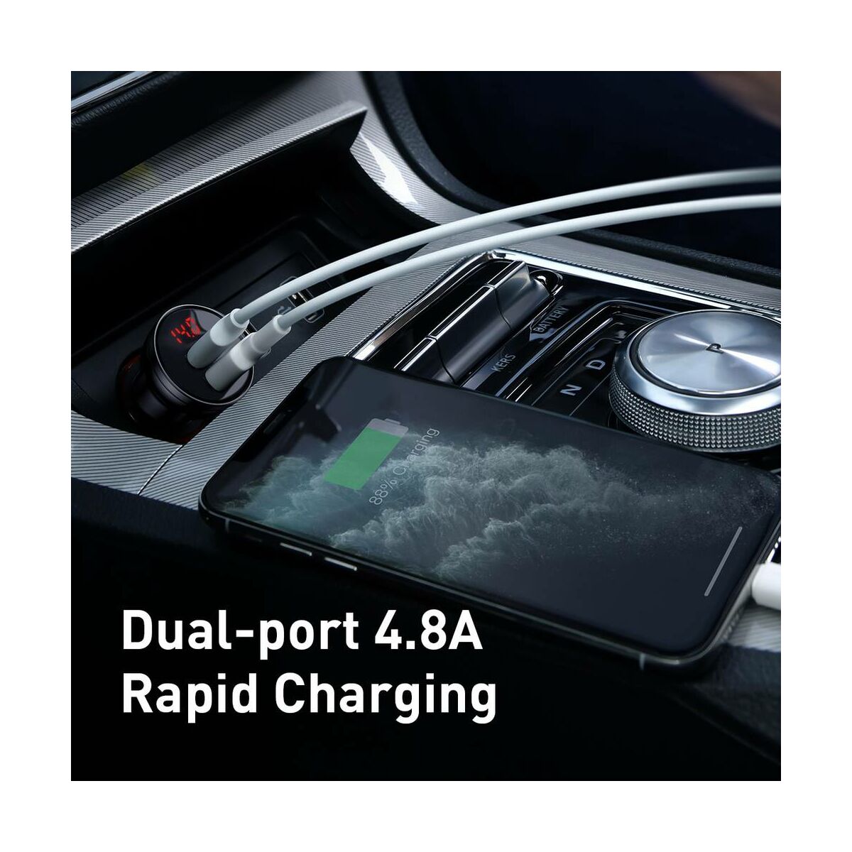 Kép 4/8 - Baseus autós töltő, Digital Display Dual USB csatlakozás, digitális kijelzés, 24W 4.8A, ezüst (CCBX-0S)