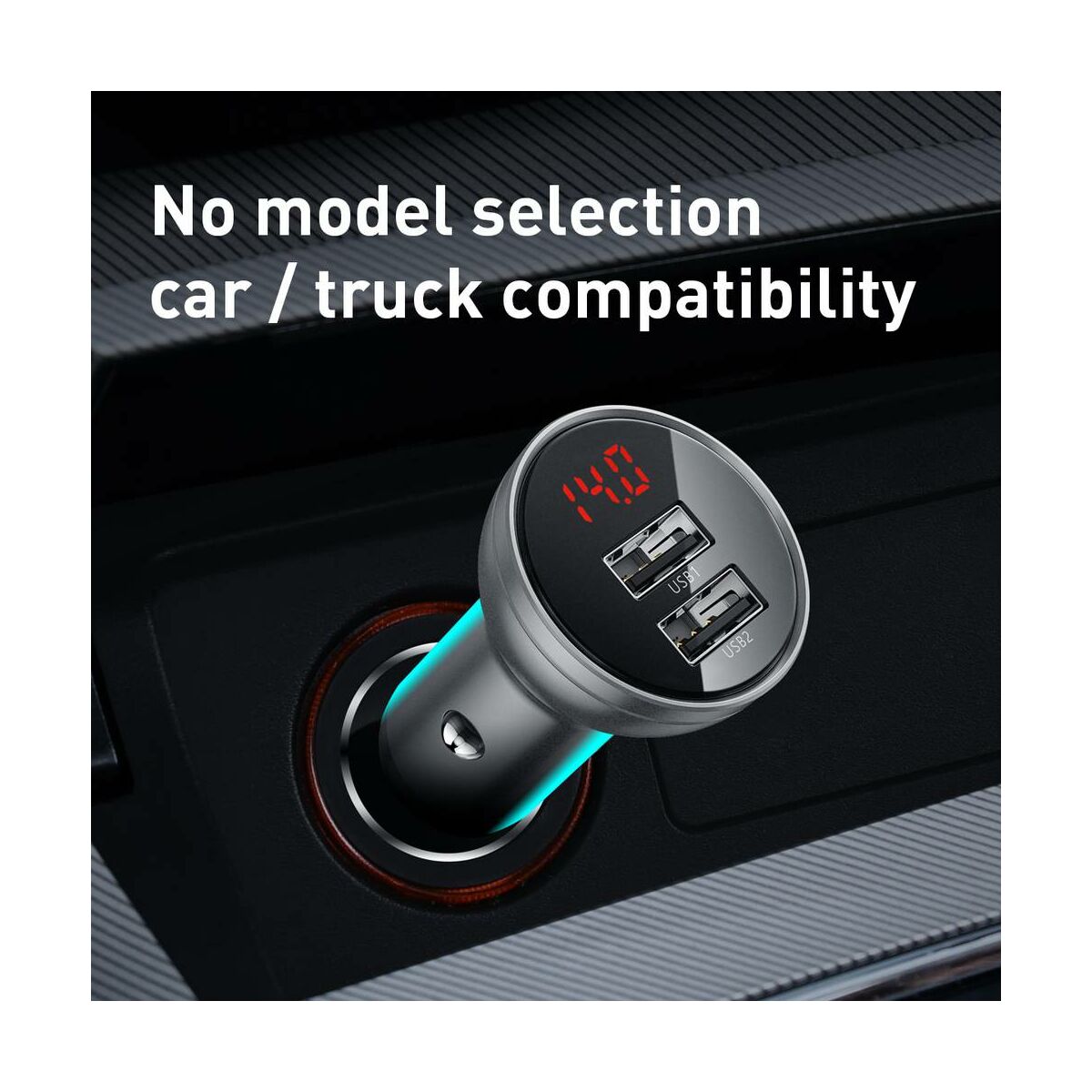 Baseus autós töltő, Digital Display Dual USB csatlakozás, digitális kijelzés, 24W 4.8A, ezüst (CCBX-0S)