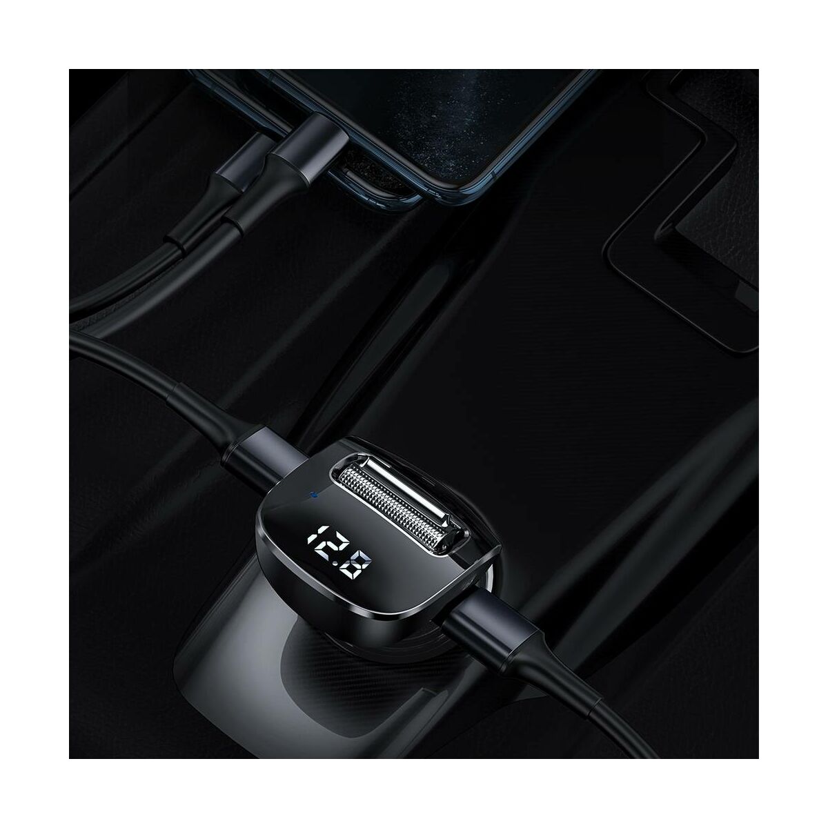 Kép 9/10 - Baseus autós töltő, Bluetooth Fm Transzmitter Streamer F40 AUX, MP3, BT 5.0, 2xUSB csatlakozás, ergonómikus forma, 15W, fekete (CCF40-01)