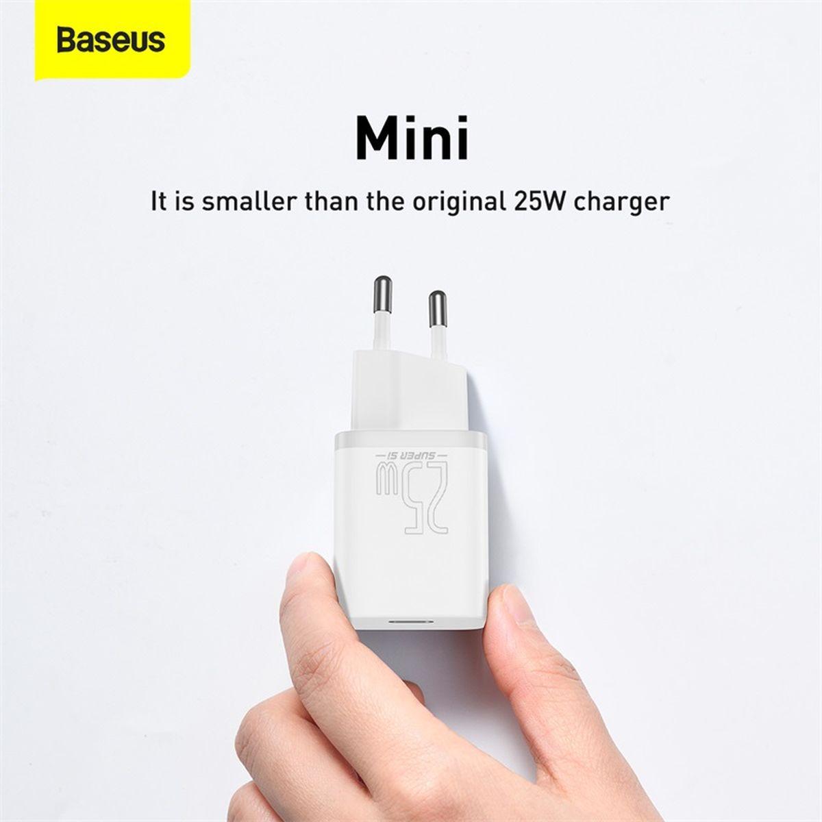 Kép 12/16 - Baseus hálózati töltő, Super Si 1C, gyorstöltő, Type-C, 25W, EU, fehér (CCSP020102)