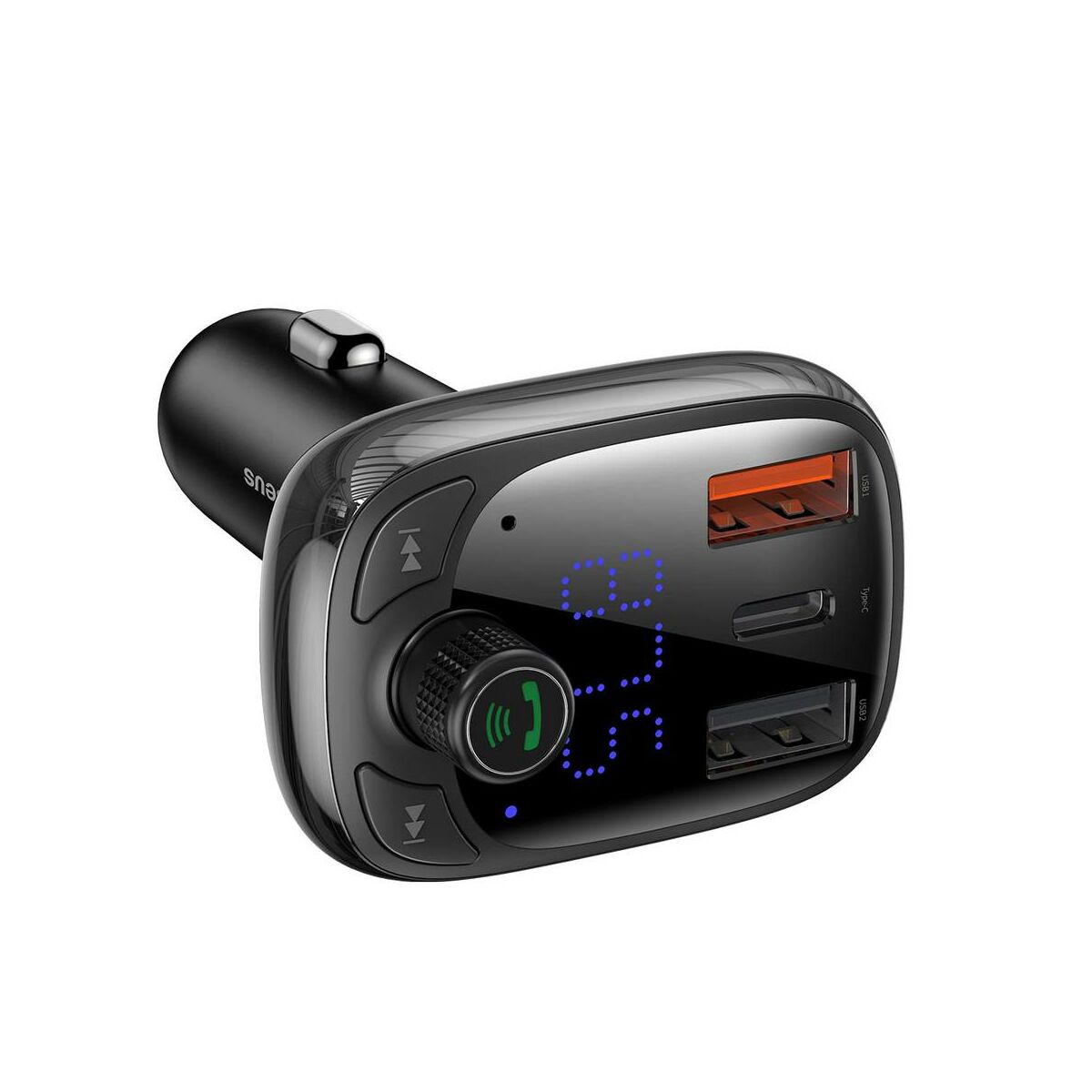 Kép 3/14 - Baseus autós töltő, T-typed okos gyors töltés funkcióval, Bluetooth MP3 hallgatás, 5A, fekete (CCTM-B01)