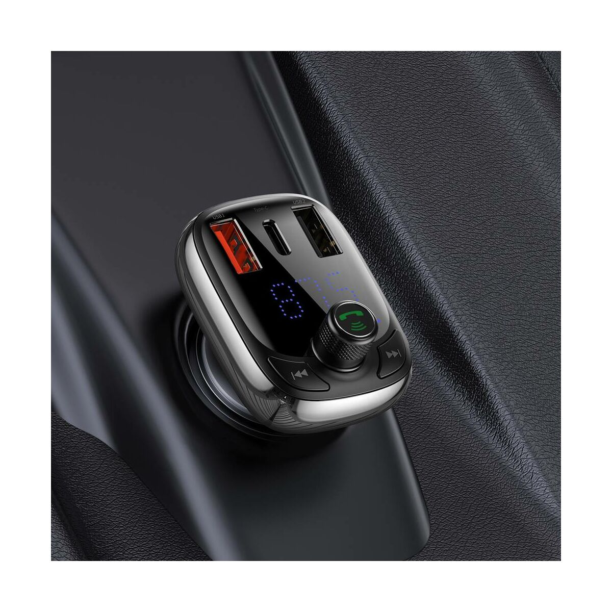 Kép 14/14 - Baseus autós töltő, T-typed okos gyors töltés funkcióval, Bluetooth MP3 hallgatás, 5A, fekete (CCTM-B01)