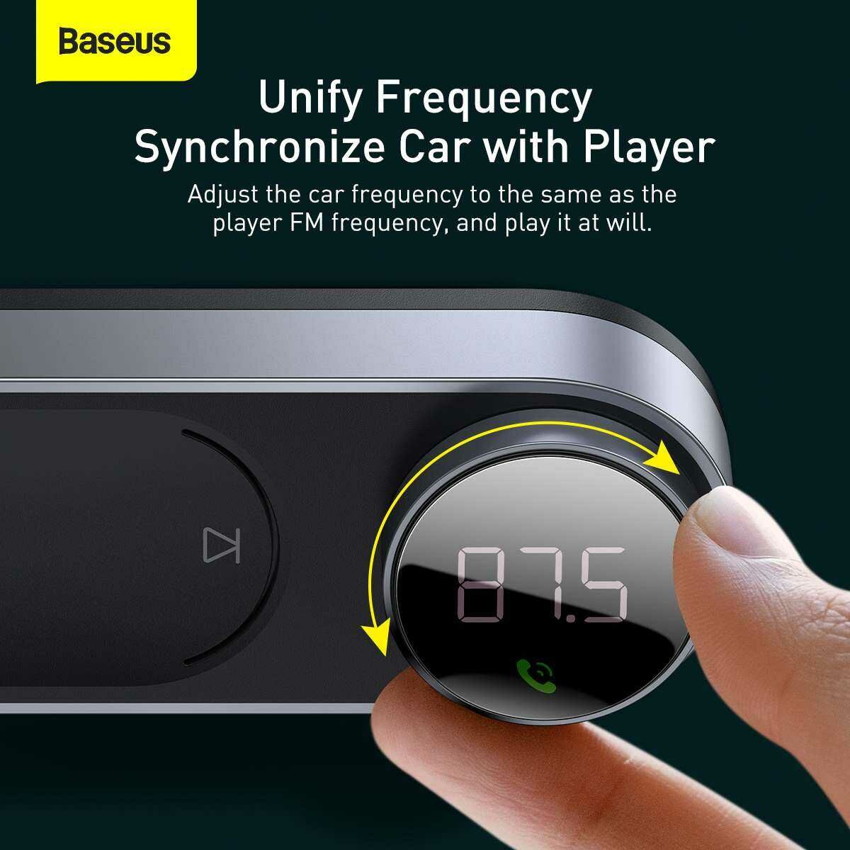Kép 10/19 - Baseus autós kiegészítő, Solar Car napelemes, Bluetooth vezetéknélküli MP3, BT 5.0, Mágneses töltő csatlak, USB, AUX, fekete (CDMP000001)