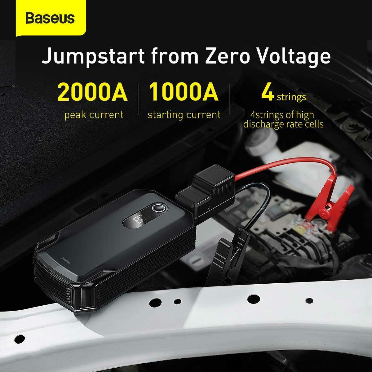 Kép 14/18 - Baseus autós kiegészítő, Power Starter / Power Bank Super Energy Max autó bikázó kis akksi (ind.áram 2000A/20000mAh, 42W), fekete CGNL020001