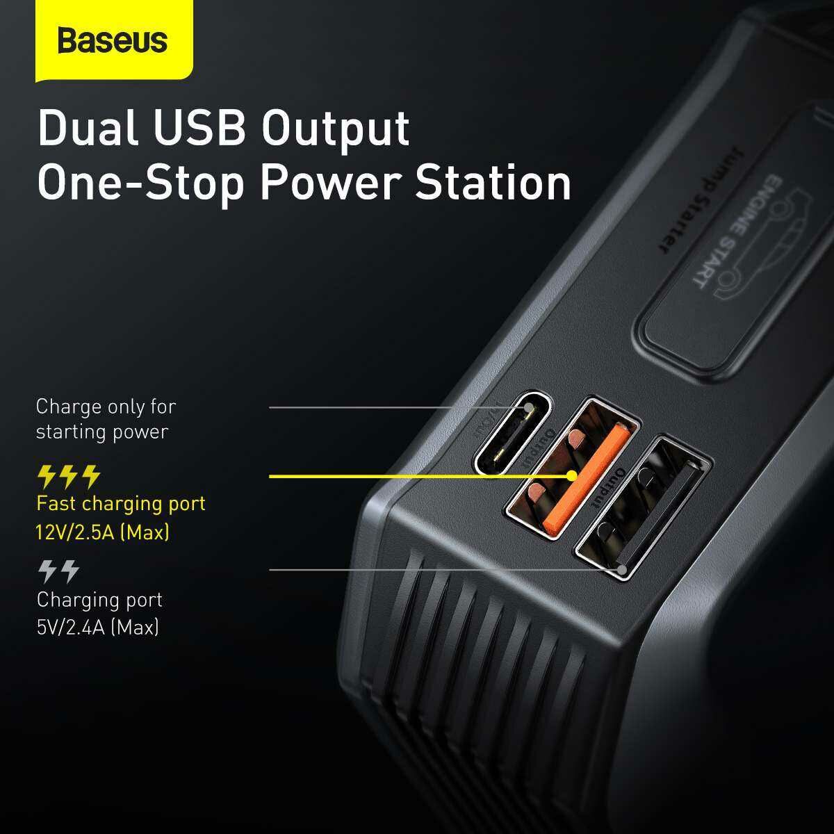 Kép 18/18 - Baseus autós kiegészítő, Power Starter / Power Bank Super Energy Max autó bikázó kis akksi (ind.áram 2000A/20000mAh, 42W), fekete CGNL020001