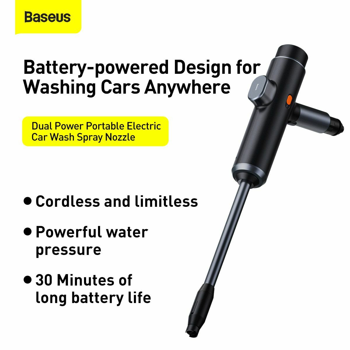Baseus autós kiegészítő, Power hordozható elektromos autómosó fuvóka, 0.7 MPa, 1.2 l/min, fekete (CRDDSQ-01)