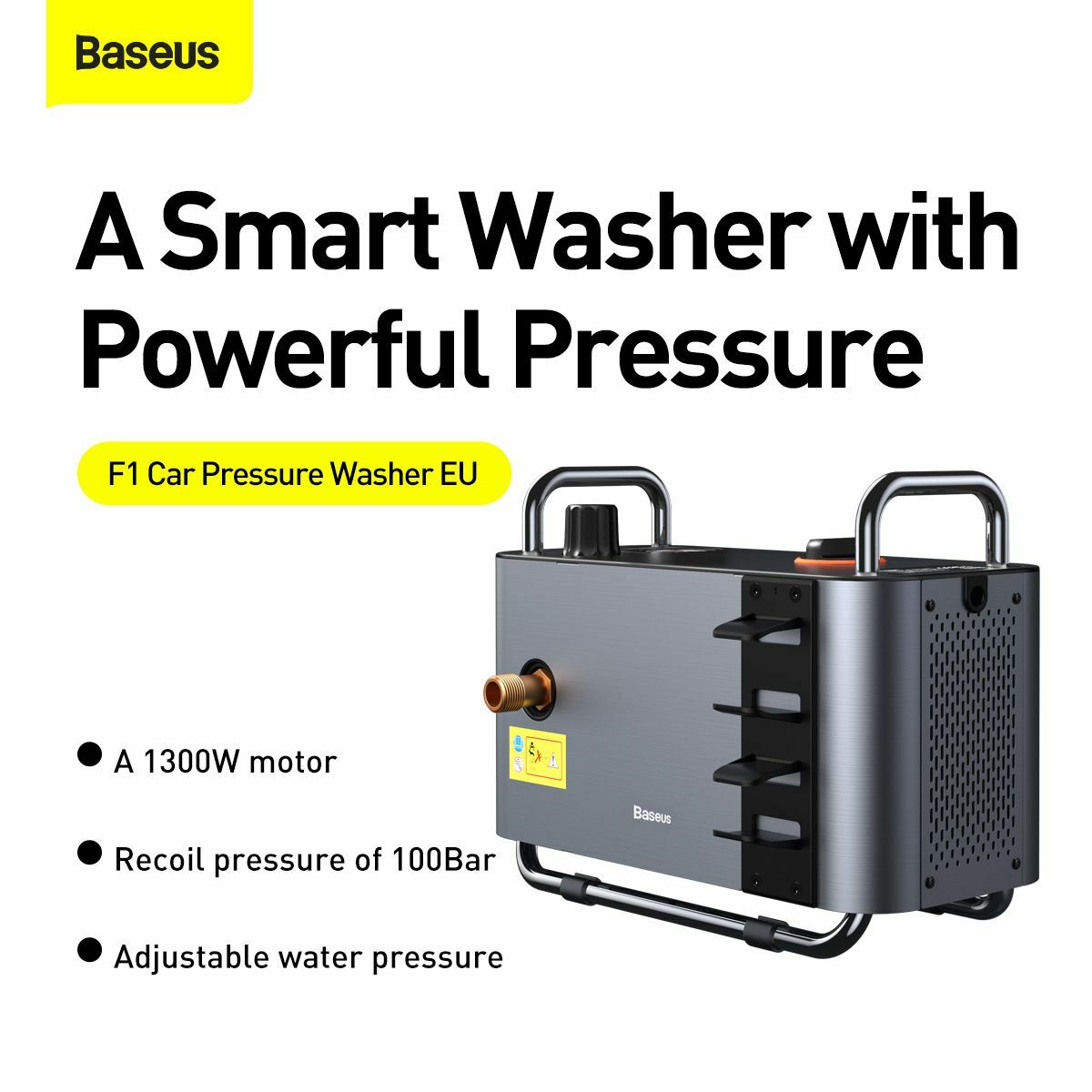 Baseus autós kiegészítő, F1 Car Pressure Washer XL, magasnyomású autómosó, 1300W, 100Bar, EU fekete (CRXCJ-C0A)