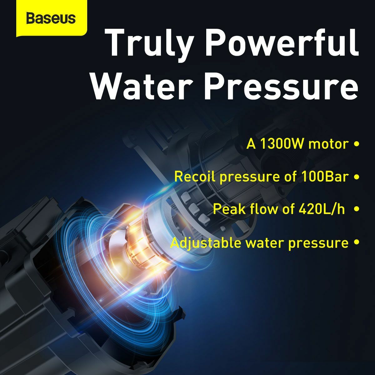 Baseus autós kiegészítő, F1 Car Pressure Washer XL, magasnyomású autómosó, 1300W, 100Bar, EU fekete (CRXCJ-C0A)