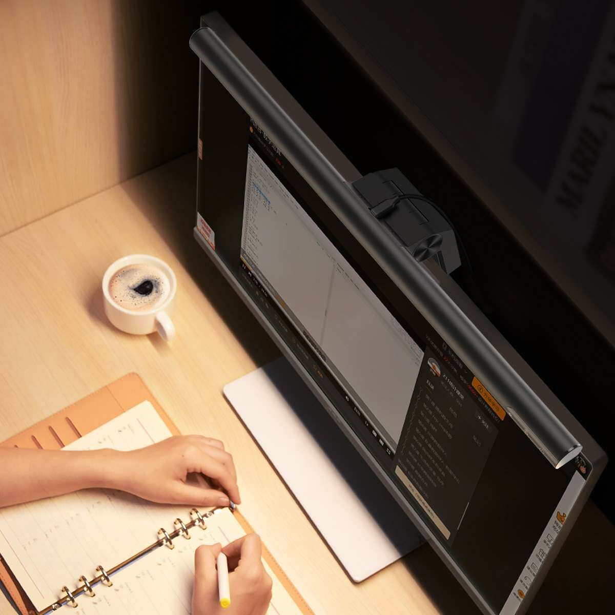Baseus otthon, i-wok series USB Fokozatmentesen sötétedő monitorra szerelhető függő lámpa 5W (Youth) 2800K/4000K/5500K, fekete (DGIWK-B01)