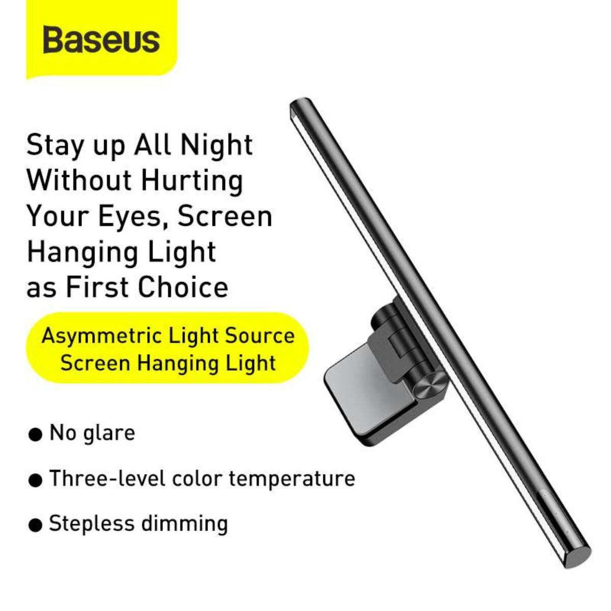 Kép 8/18 - Baseus otthon, i-wok series USB Fokozatmentesen sötétedő monitorra szerelhető függő lámpa 5W (Youth) 2800K/4000K/5500K, fekete (DGIWK-B01)