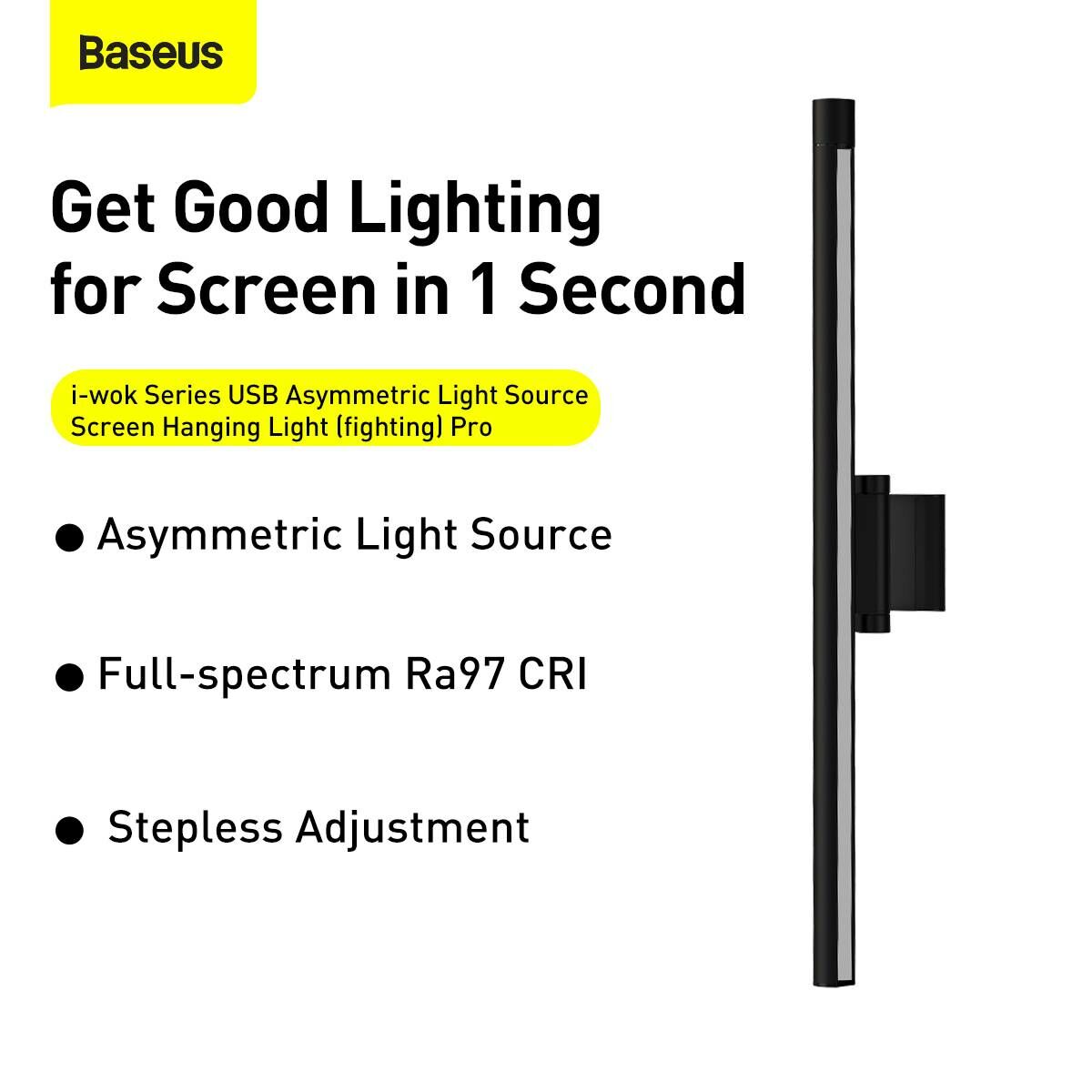Kép 5/17 - Baseus otthon, i-wok series Screen Hanging Light Pro USB csatlakozós monitorra szerelhető világítás, lumen 200LM, 5W, fekete (DGIWK-P01)