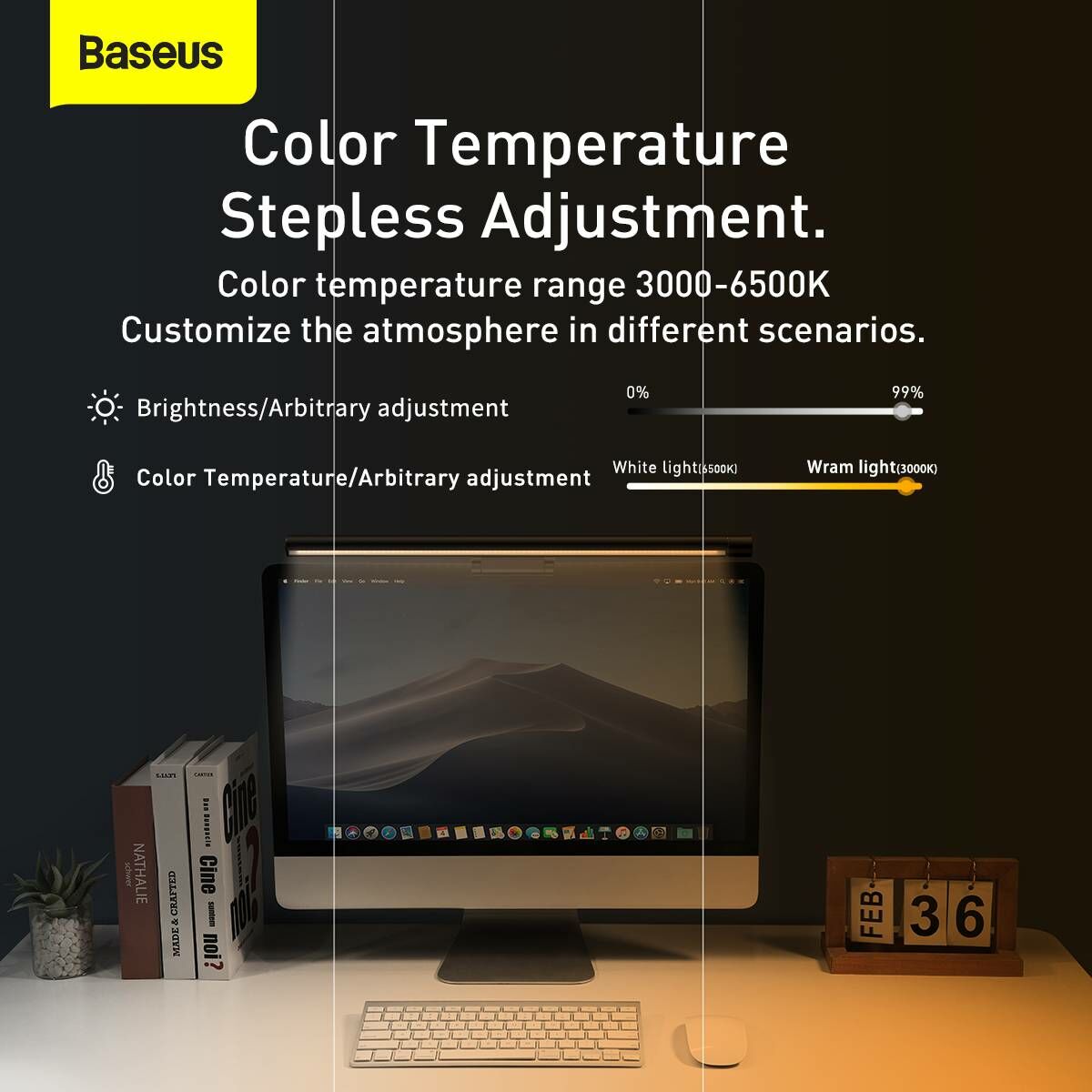 Kép 9/17 - Baseus otthon, i-wok series Screen Hanging Light Pro USB csatlakozós monitorra szerelhető világítás, lumen 200LM, 5W, fekete (DGIWK-P01)