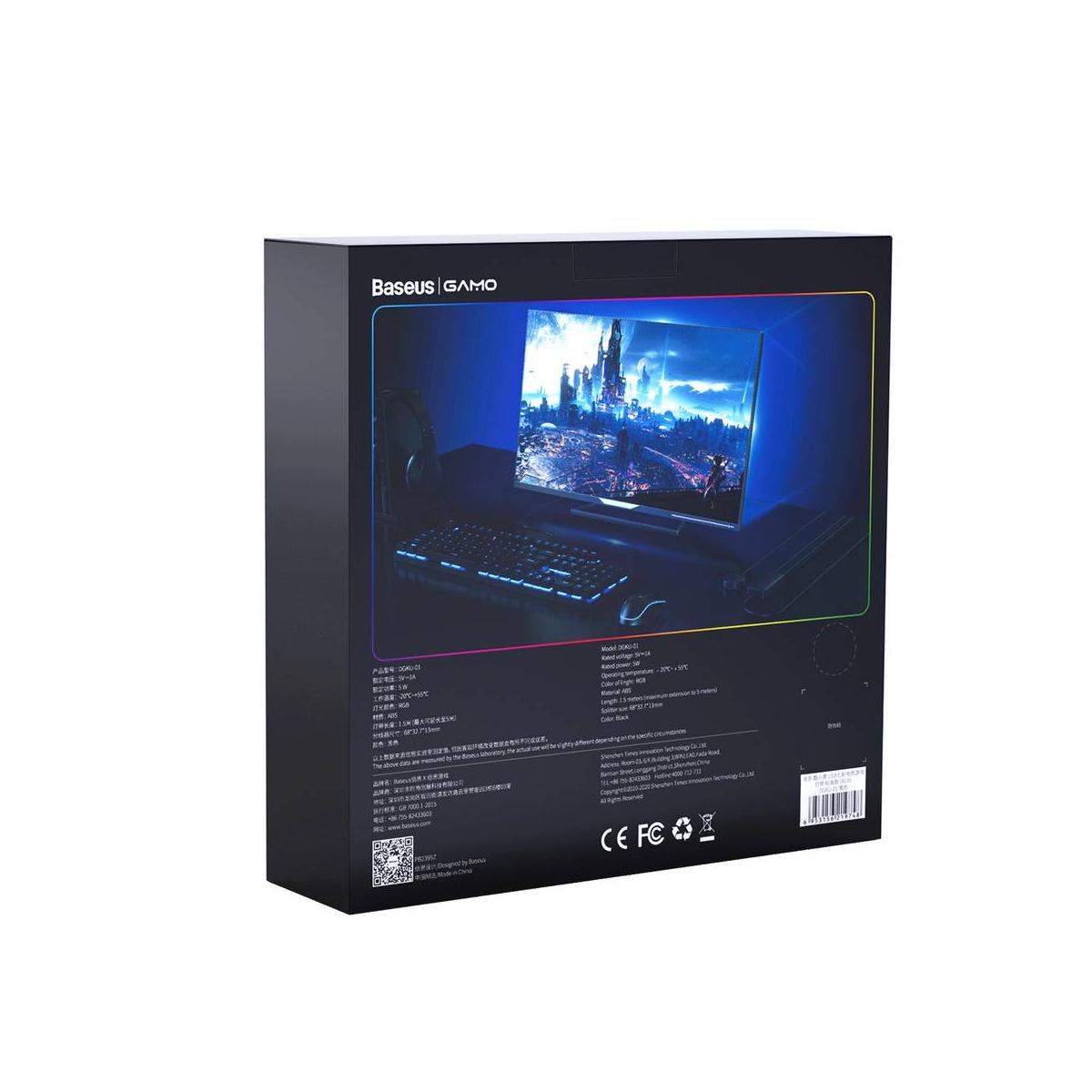 Kép 8/13 - Baseus otthon, LED szalag, Electronic Sports Game verziós, fekete szalagos, USB csatlakozós, színes (RGB) fekete (DGKU-01)