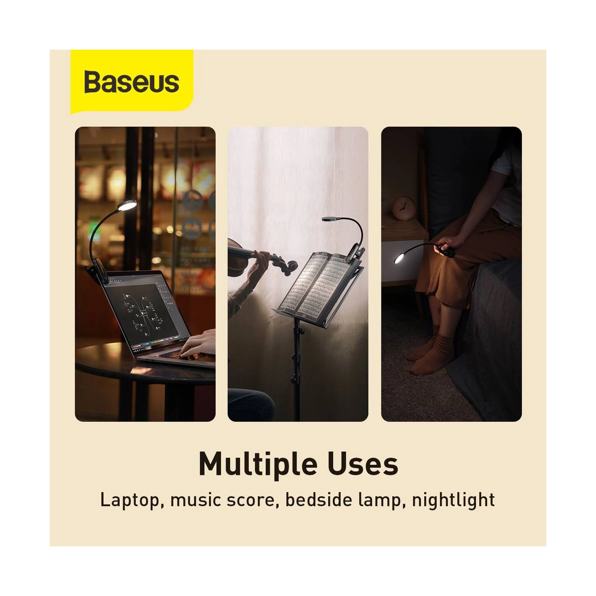 Kép 6/13 - Baseus otthon, Comfort Reading Mini csipeszes lámpa + töltő kábel, 400 mAh, 4000K, 3W, szürke (DGRAD-0G)