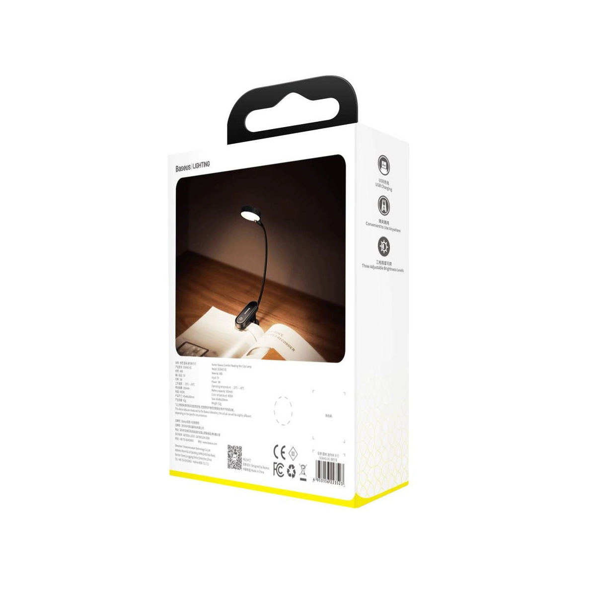 Kép 12/13 - Baseus otthon, Comfort Reading Mini csipeszes lámpa + töltő kábel, 400 mAh, 4000K, 3W, szürke (DGRAD-0G)