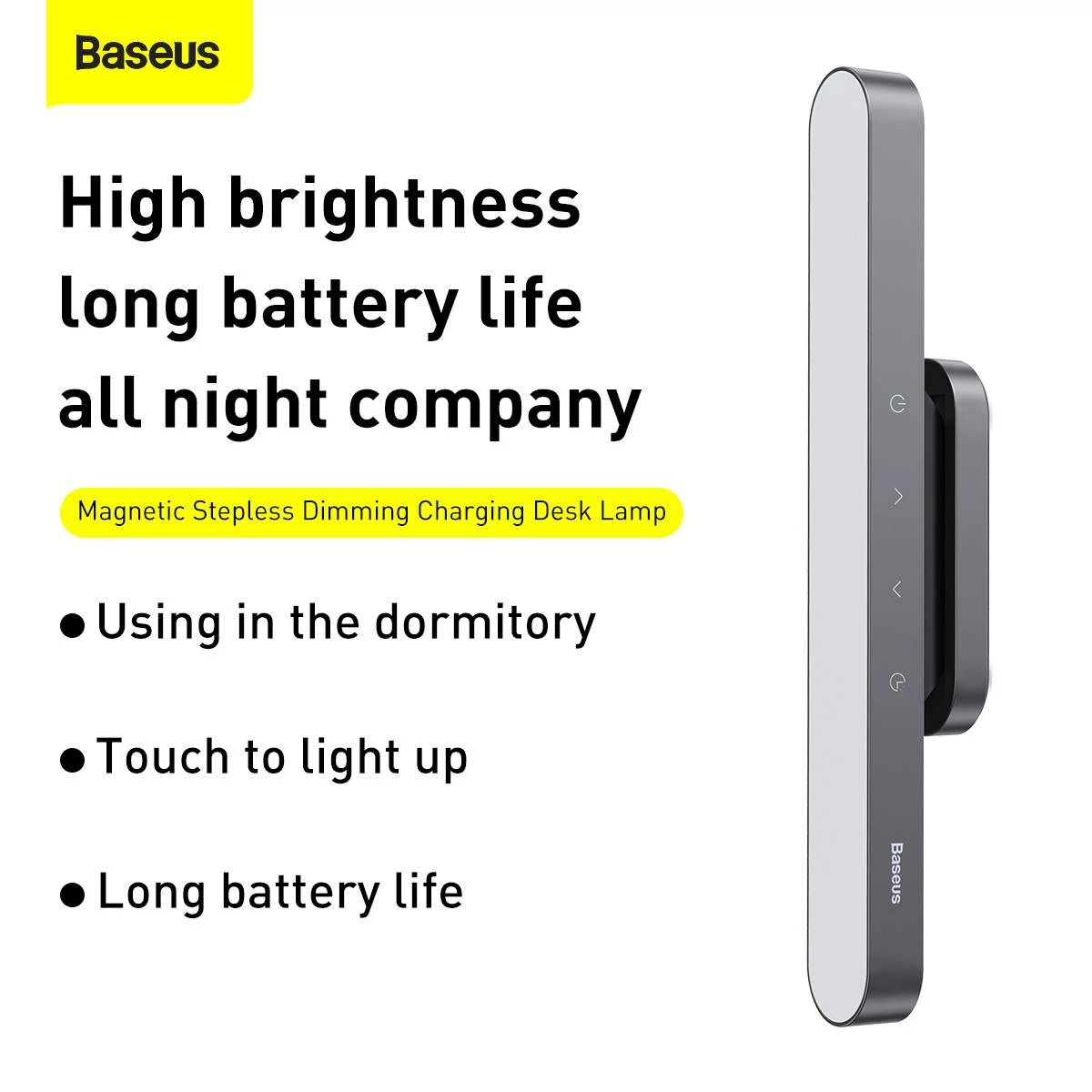 Kép 10/17 - Baseus otthon, Magnetic Stepless asztali LED lámpa, fényérzékelős, lumen 100LM, 1800 mAh, 4.5W, szür