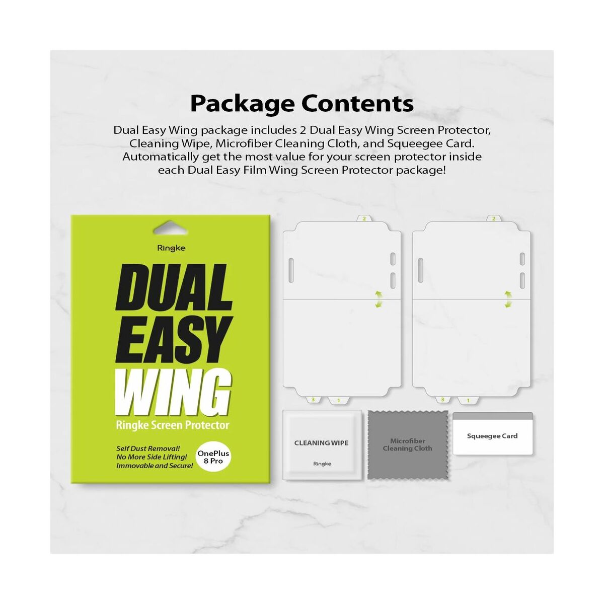 Kép 13/13 - Ringke OnePlus 8 Pro kijelzővédő üveg, Dual Easy Wing Full (1+1 csomag), Átlátszó