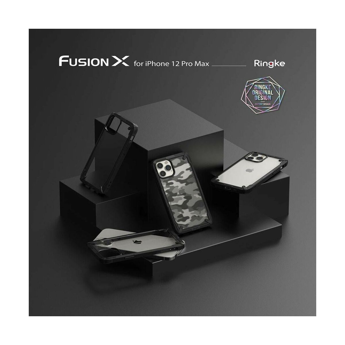 Kép 2/7 - Ringke iPhone 12 Pro Max tok Fusion X, Fekete
