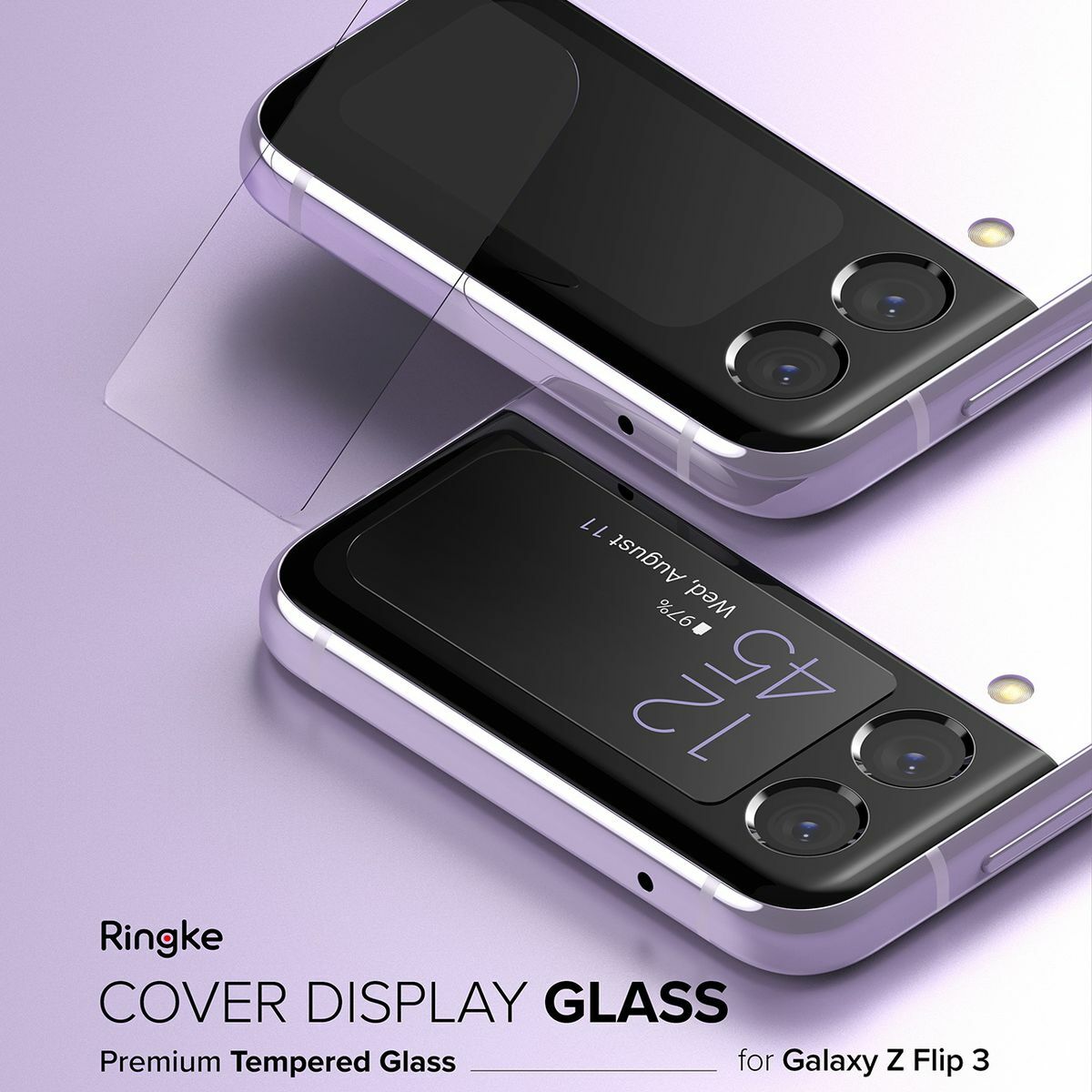 Kép 3/11 - Ringke Galaxy Z Flip 3 hátlapi kijelzővédő, 0,3mm edzett üveg, (3pcs), Átlátszó