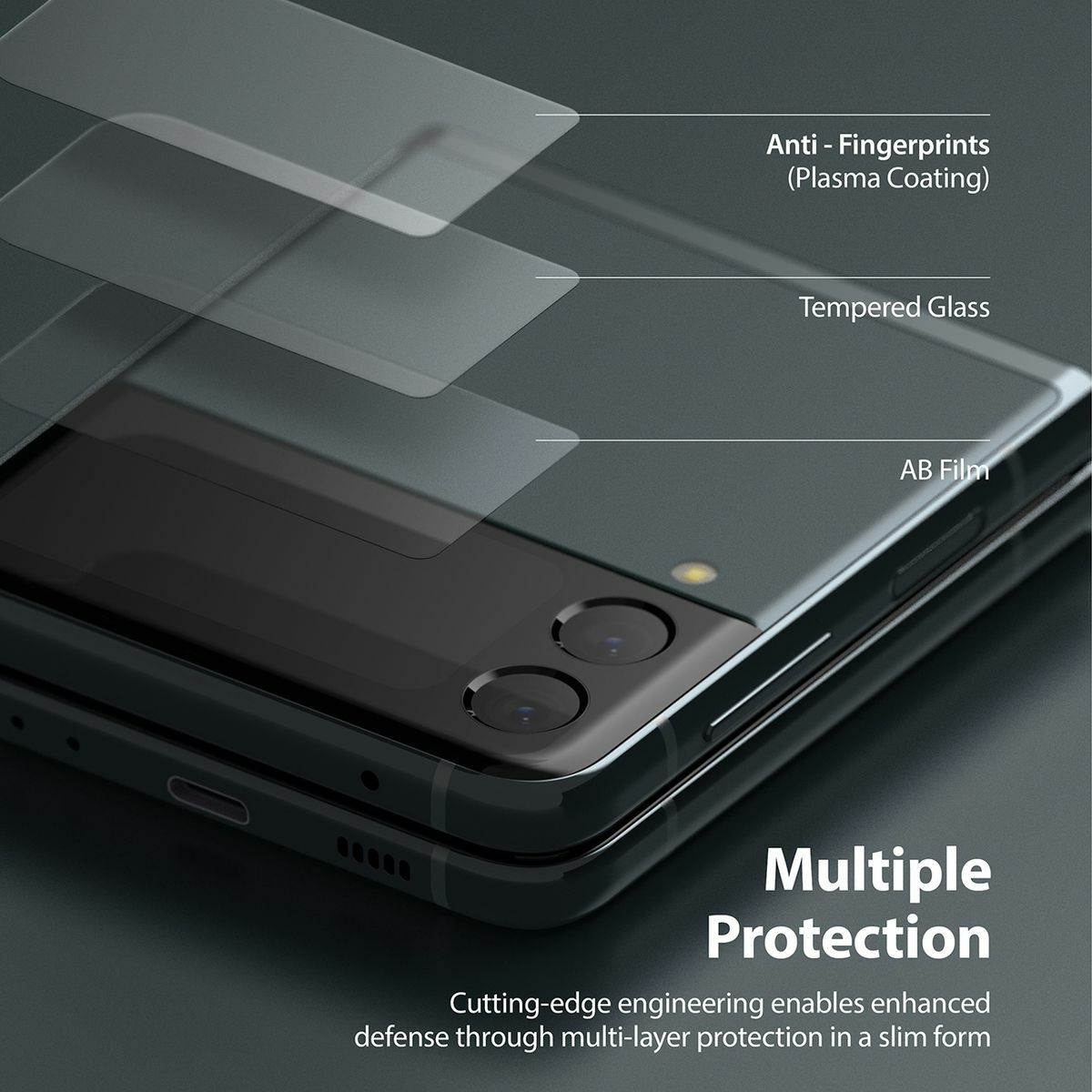 Kép 5/11 - Ringke Galaxy Z Flip 3 hátlapi kijelzővédő, 0,3mm edzett üveg, (3pcs), Átlátszó