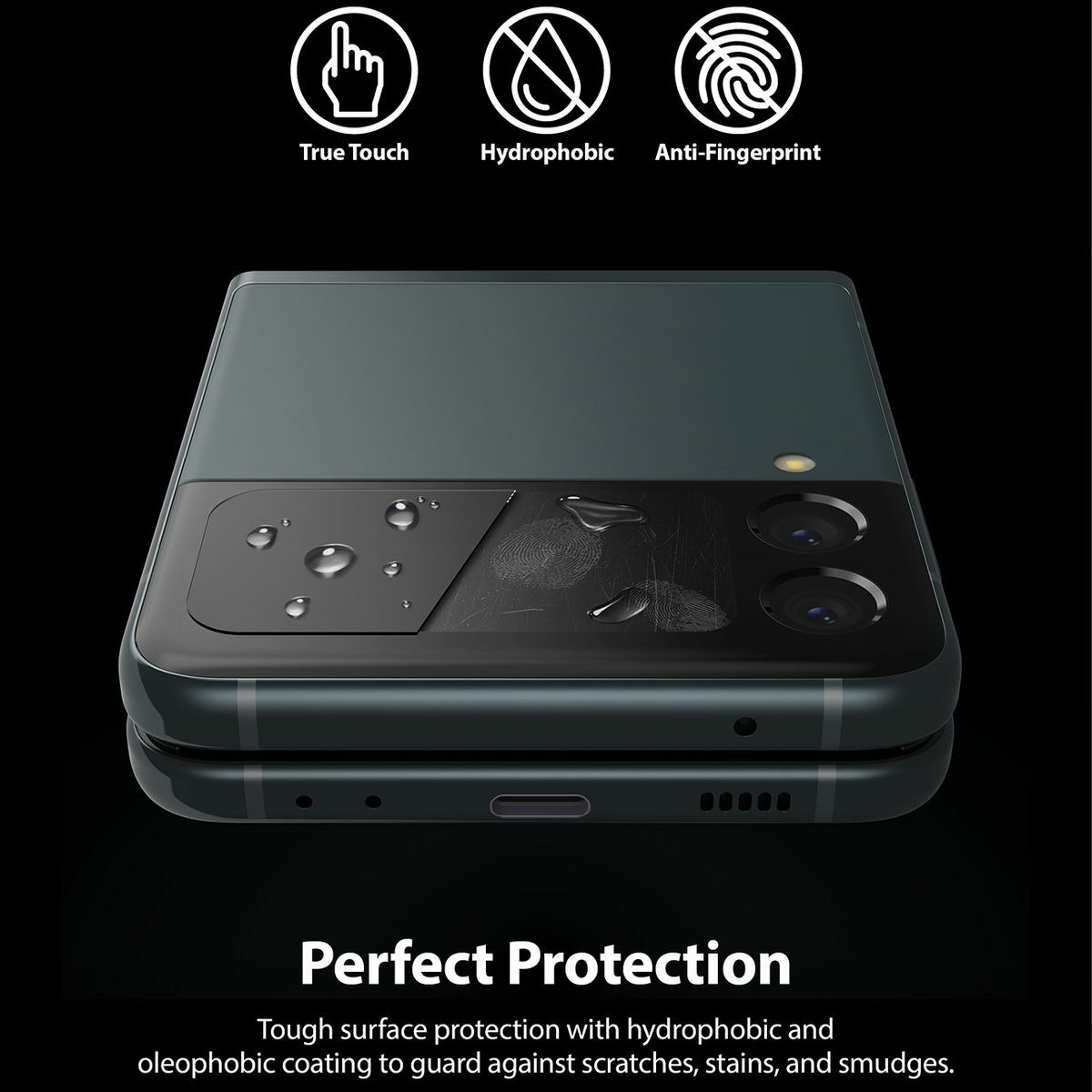 Kép 8/11 - Ringke Galaxy Z Flip 3 hátlapi kijelzővédő, 0,3mm edzett üveg, (3pcs), Átlátszó