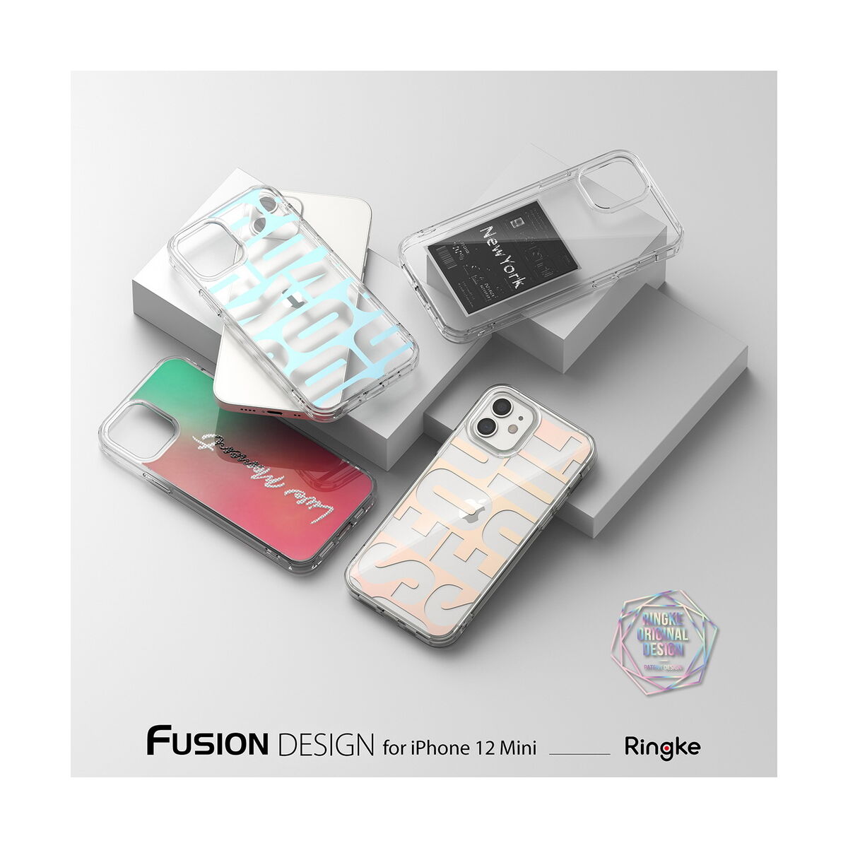Kép 9/9 - Ringke iPhone 12 mini tok, Fusion Design, New York minta, Átlátszó